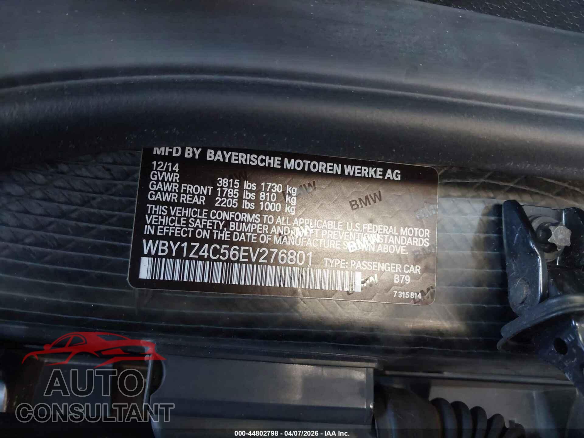 BMW I3 2014 - WBY1Z4C56EV276801