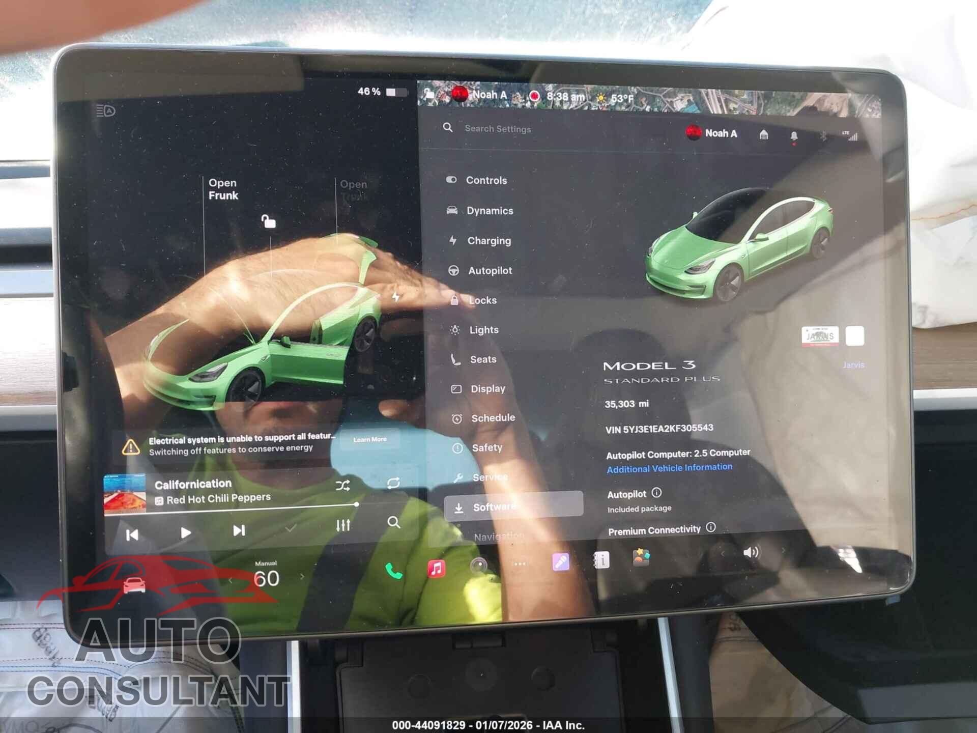 TESLA MODEL 3 2019 - 5YJ3E1EA2KF305543