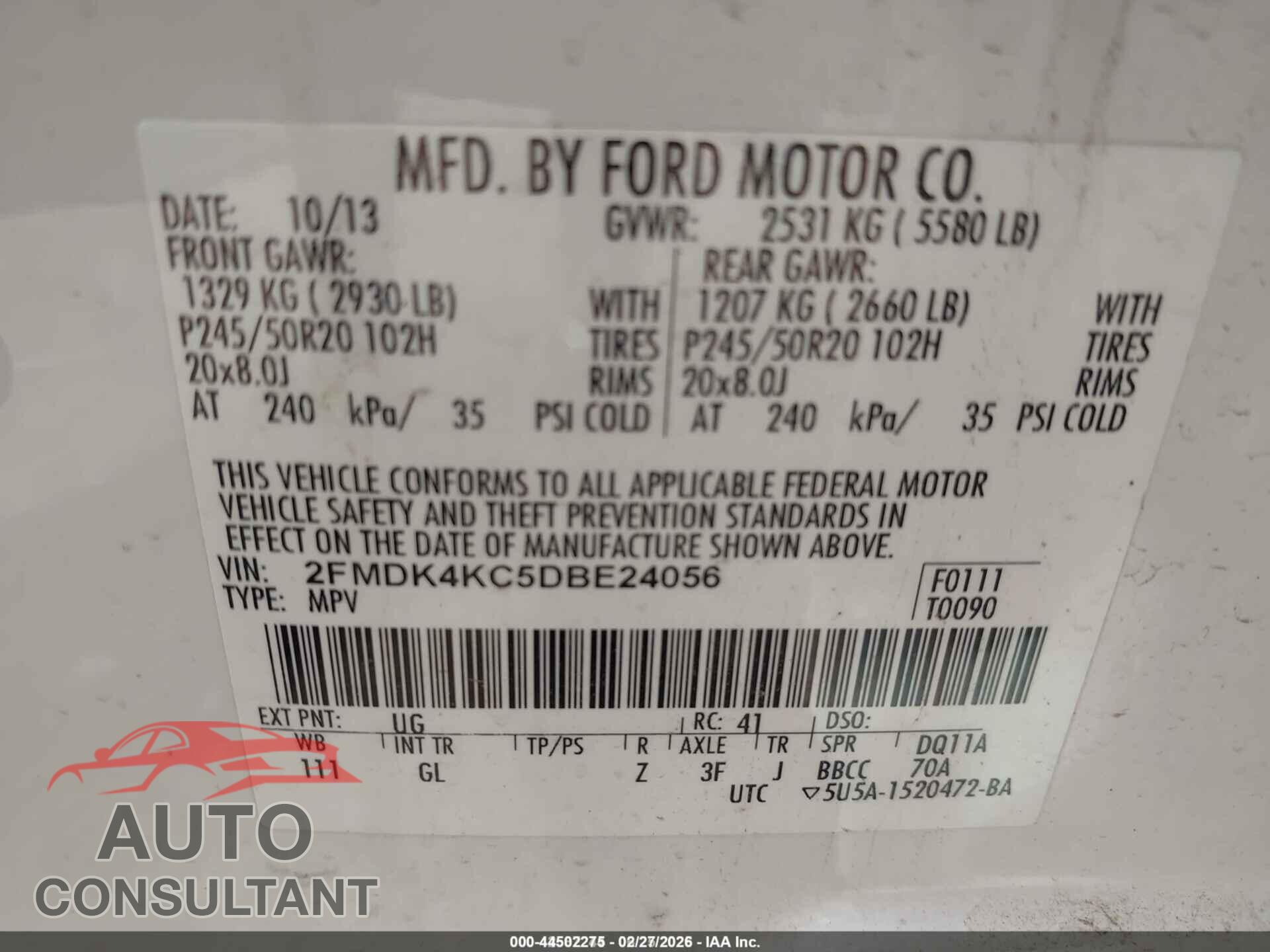 FORD EDGE 2013 - 2FMDK4KC5DBE24056