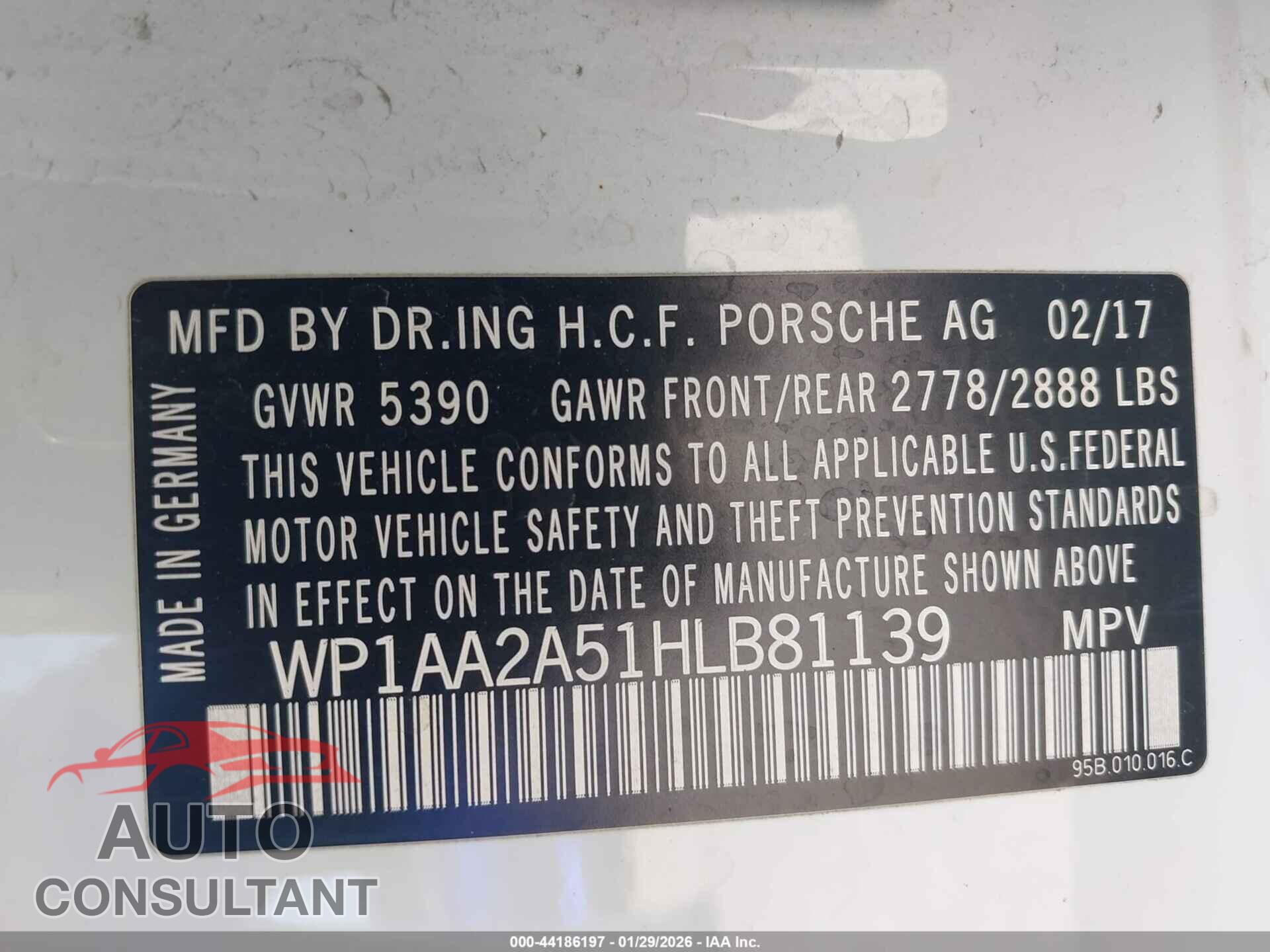 PORSCHE MACAN 2017 - WP1AA2A51HLB81139