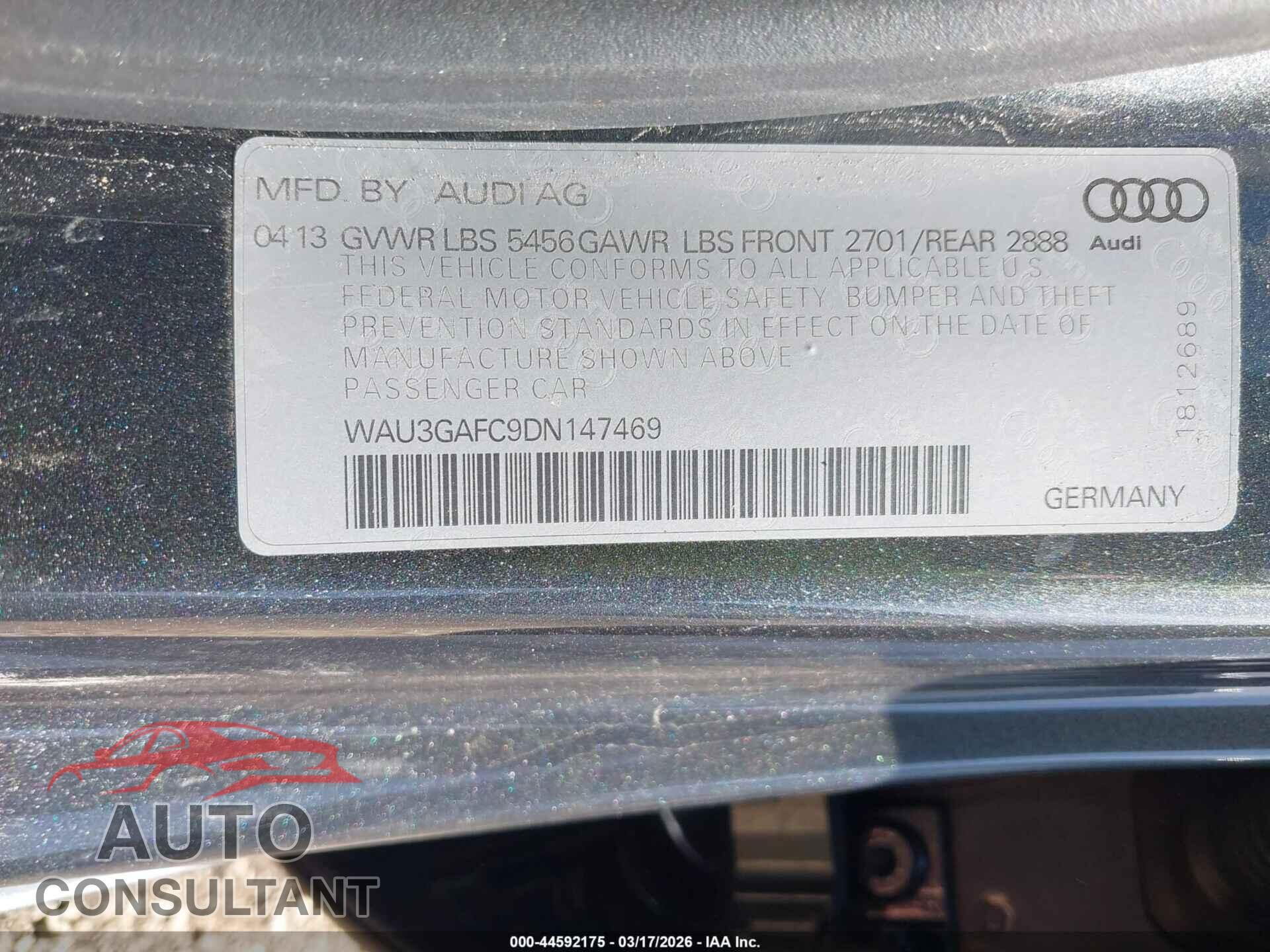 AUDI A7 2013 - WAU3GAFC9DN147469