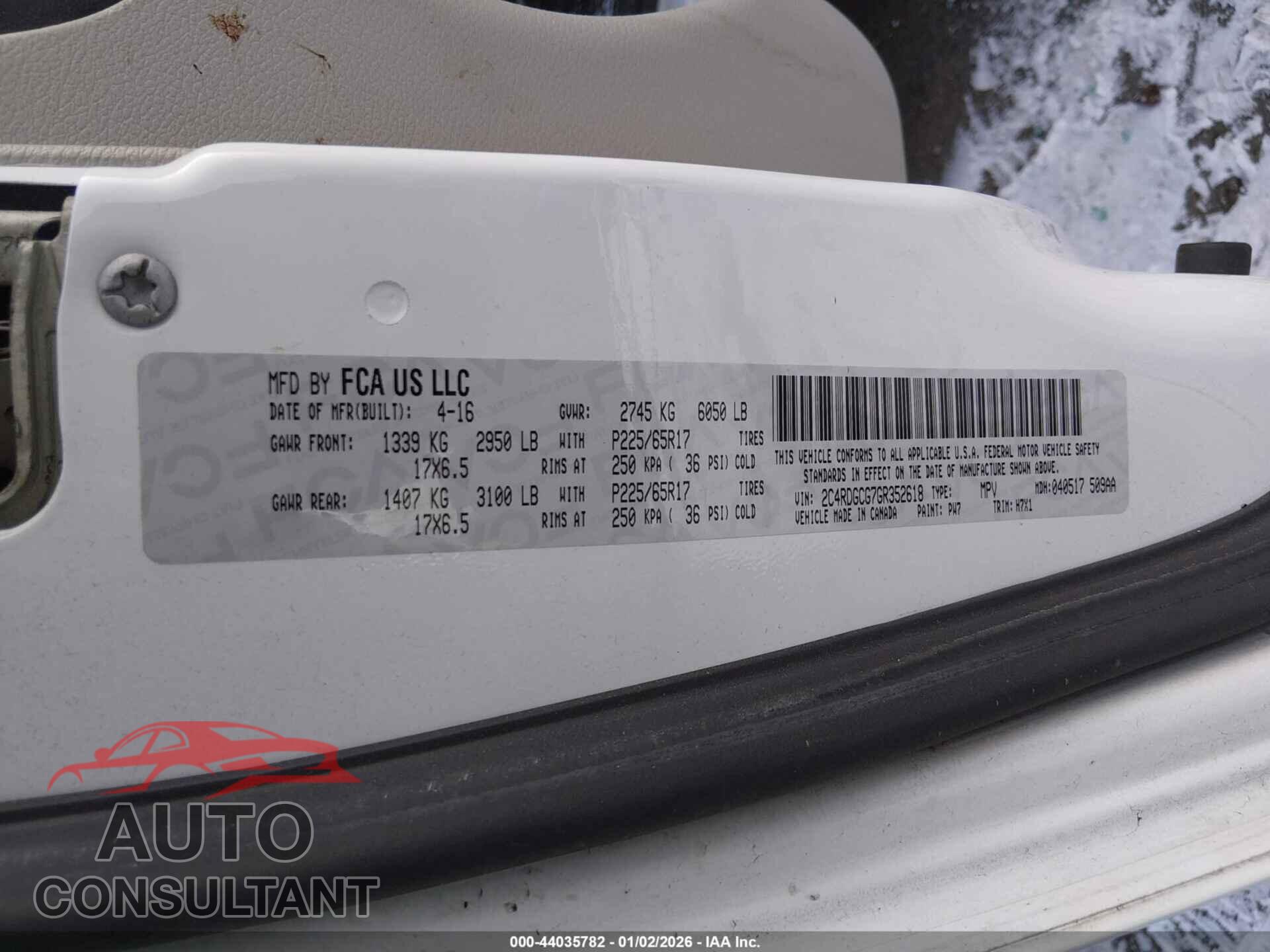 DODGE GRAND CARAVAN 2016 - 2C4RDGCG7GR352618