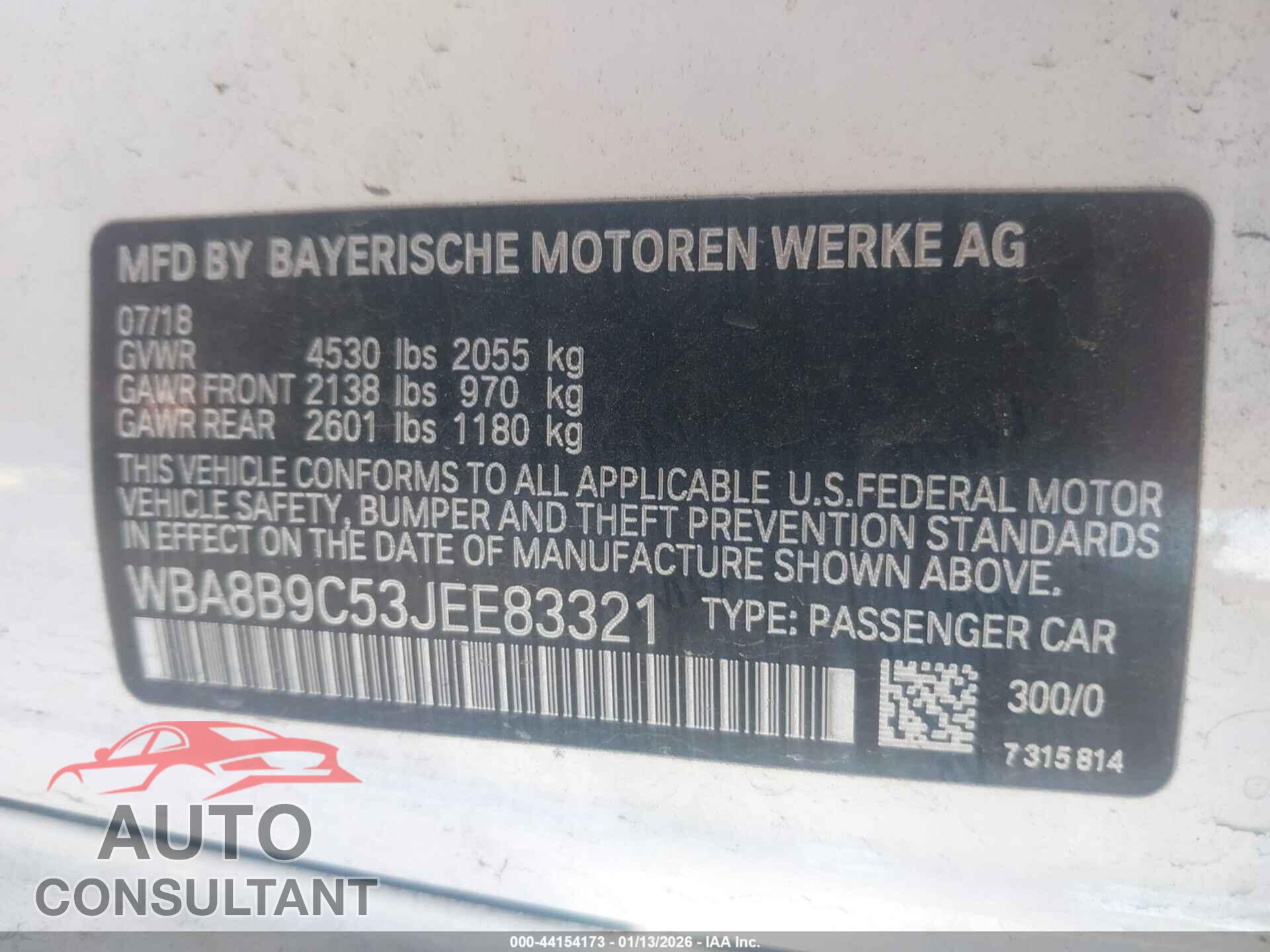 BMW 330I 2018 - WBA8B9C53JEE83321