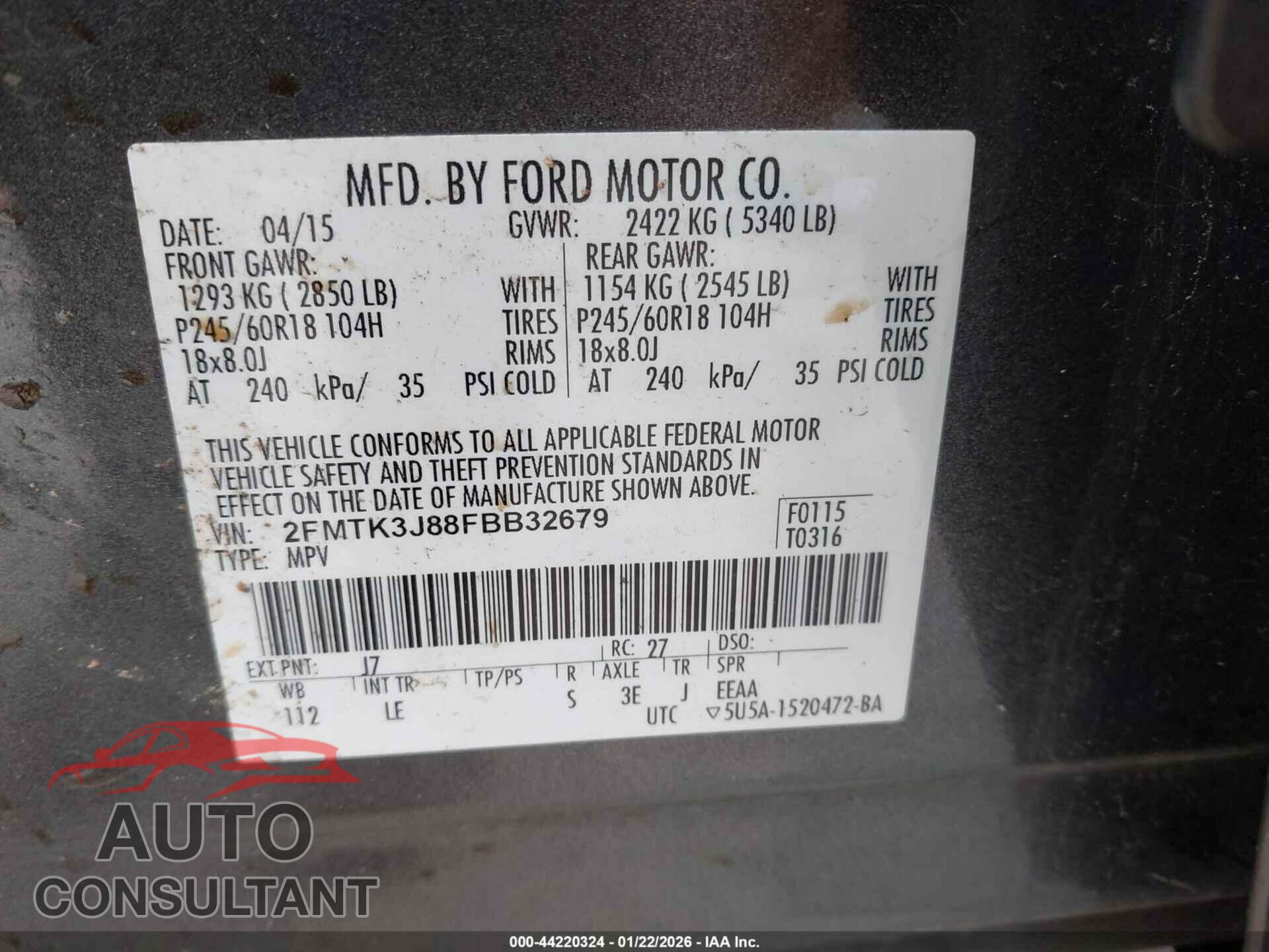 FORD EDGE 2015 - 2FMTK3J88FBB32679