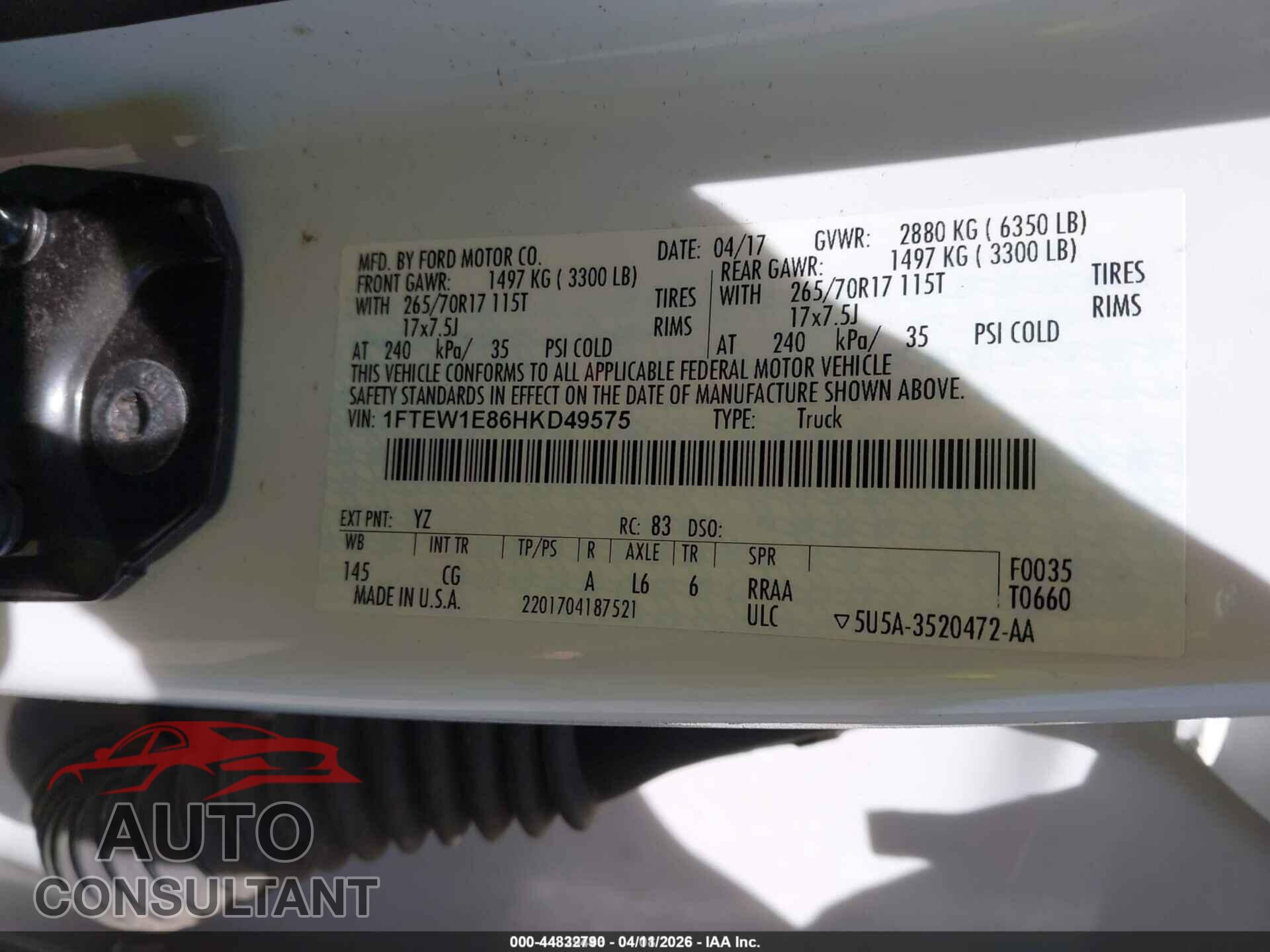 FORD F-150 2017 - 1FTEW1E86HKD49575