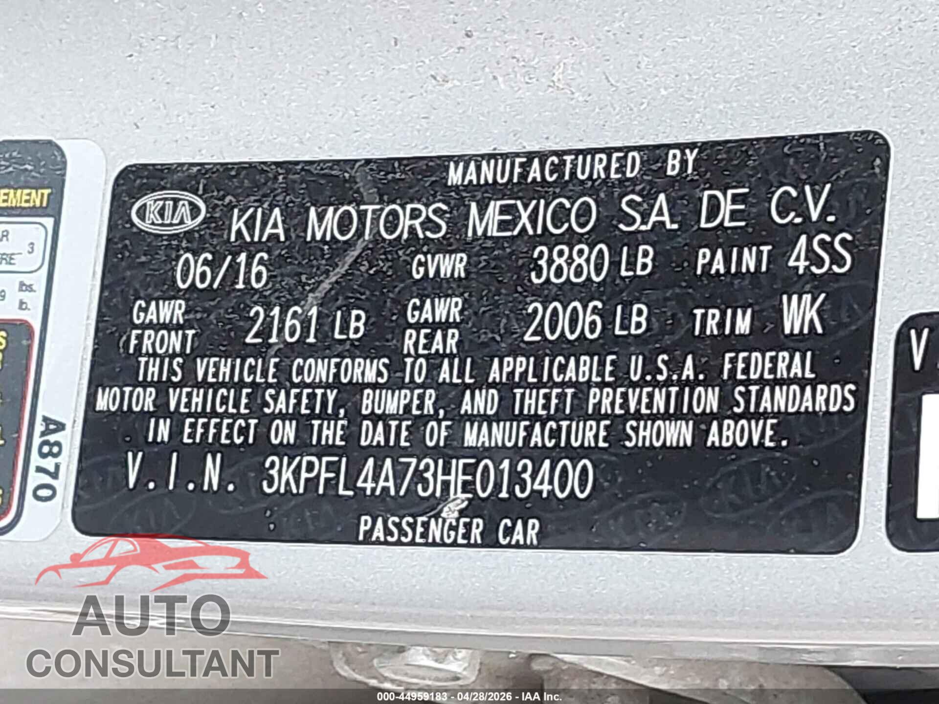 KIA FORTE 2017 - 3KPFL4A73HE013400