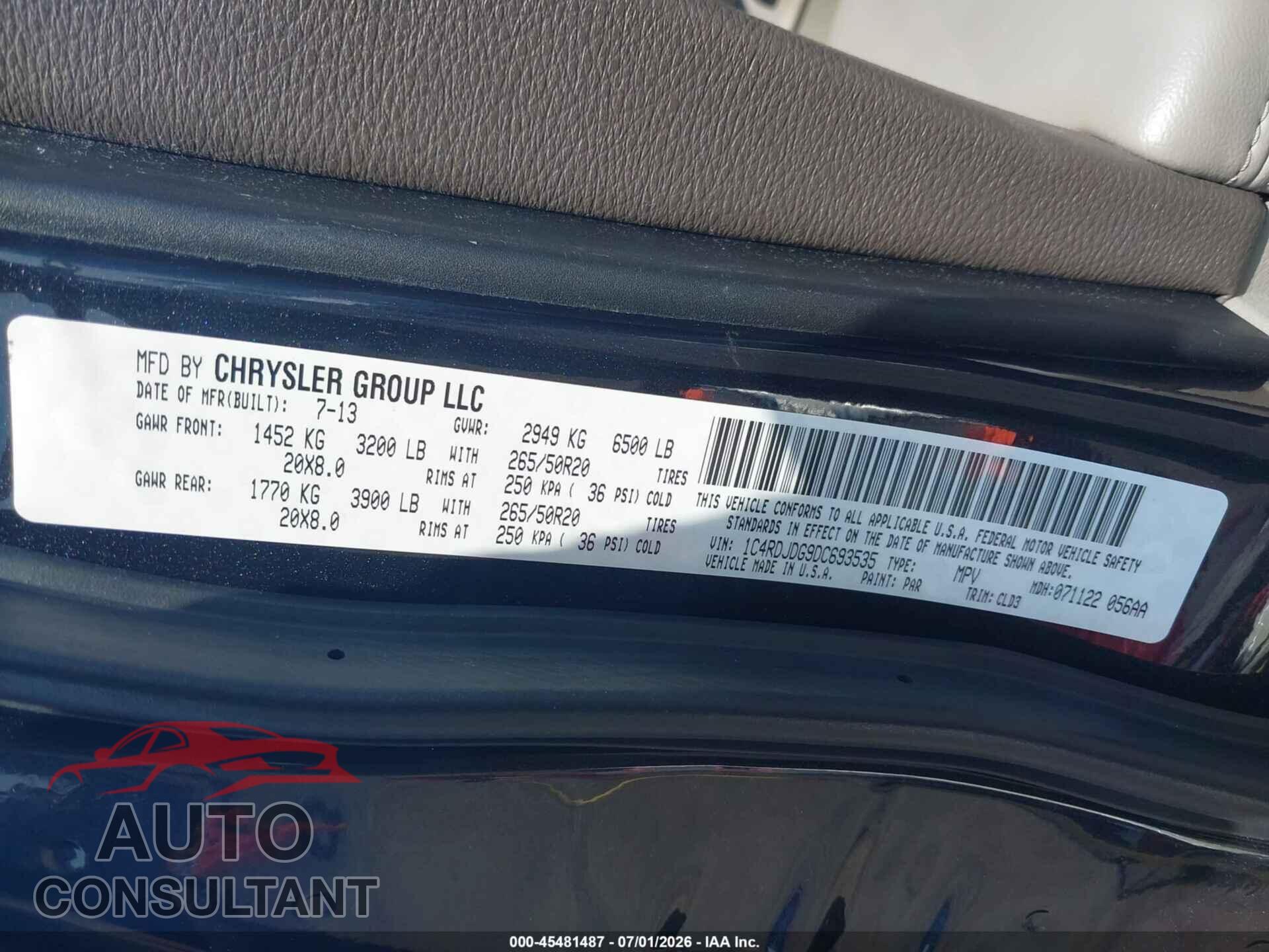 DODGE DURANGO 2013 - 1C4RDJDG9DC693535