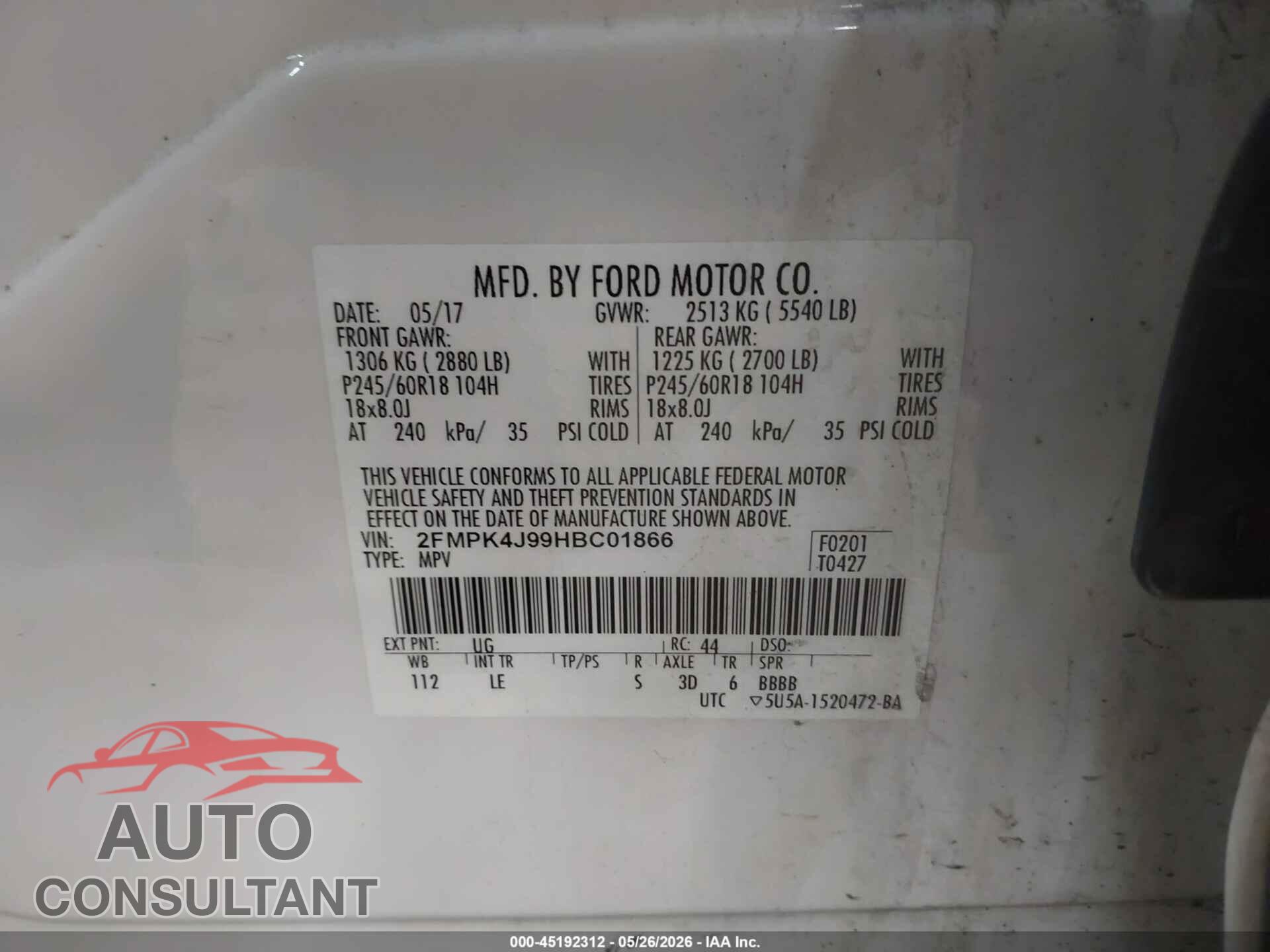 FORD EDGE 2017 - 2FMPK4J99HBC01866
