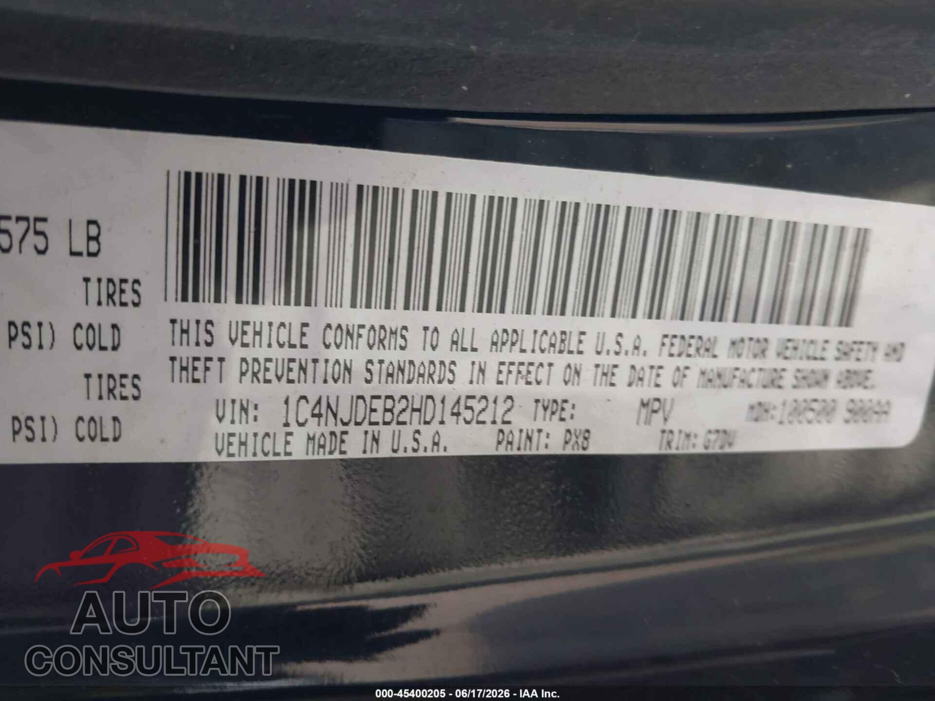 JEEP COMPASS 2017 - 1C4NJDEB2HD145212