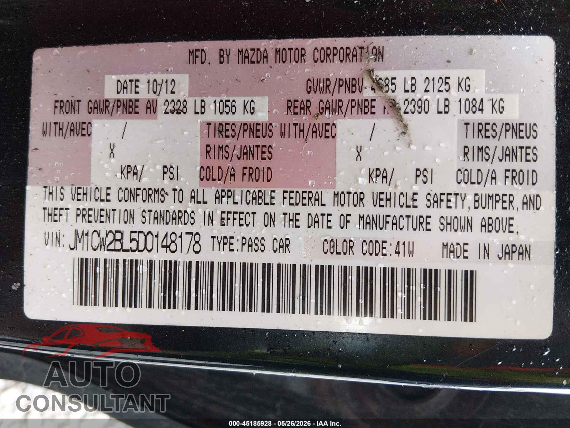 MAZDA MAZDA5 2013 - JM1CW2BL5D0148178