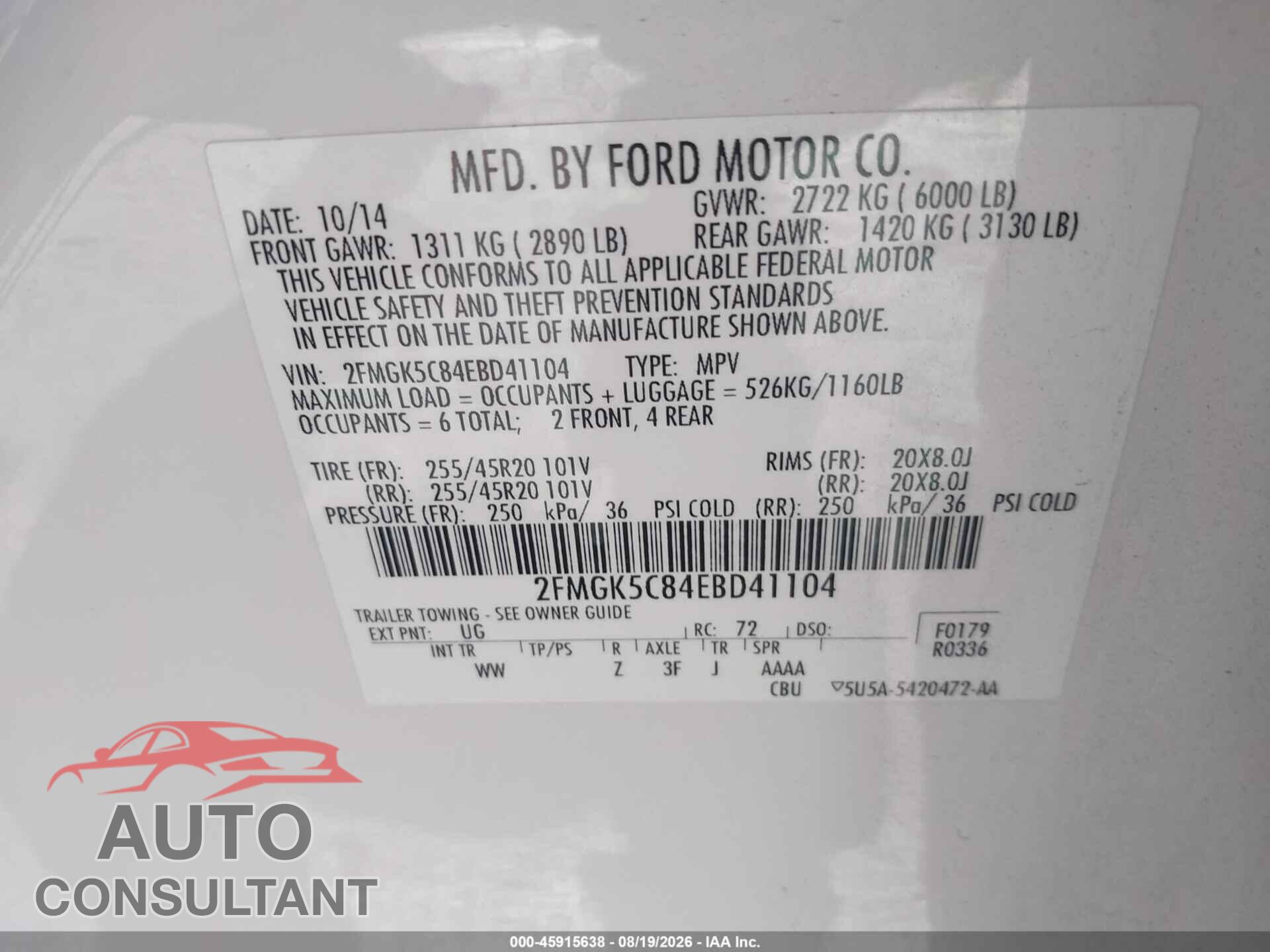 FORD FLEX 2014 - 2FMGK5C84EBD41104