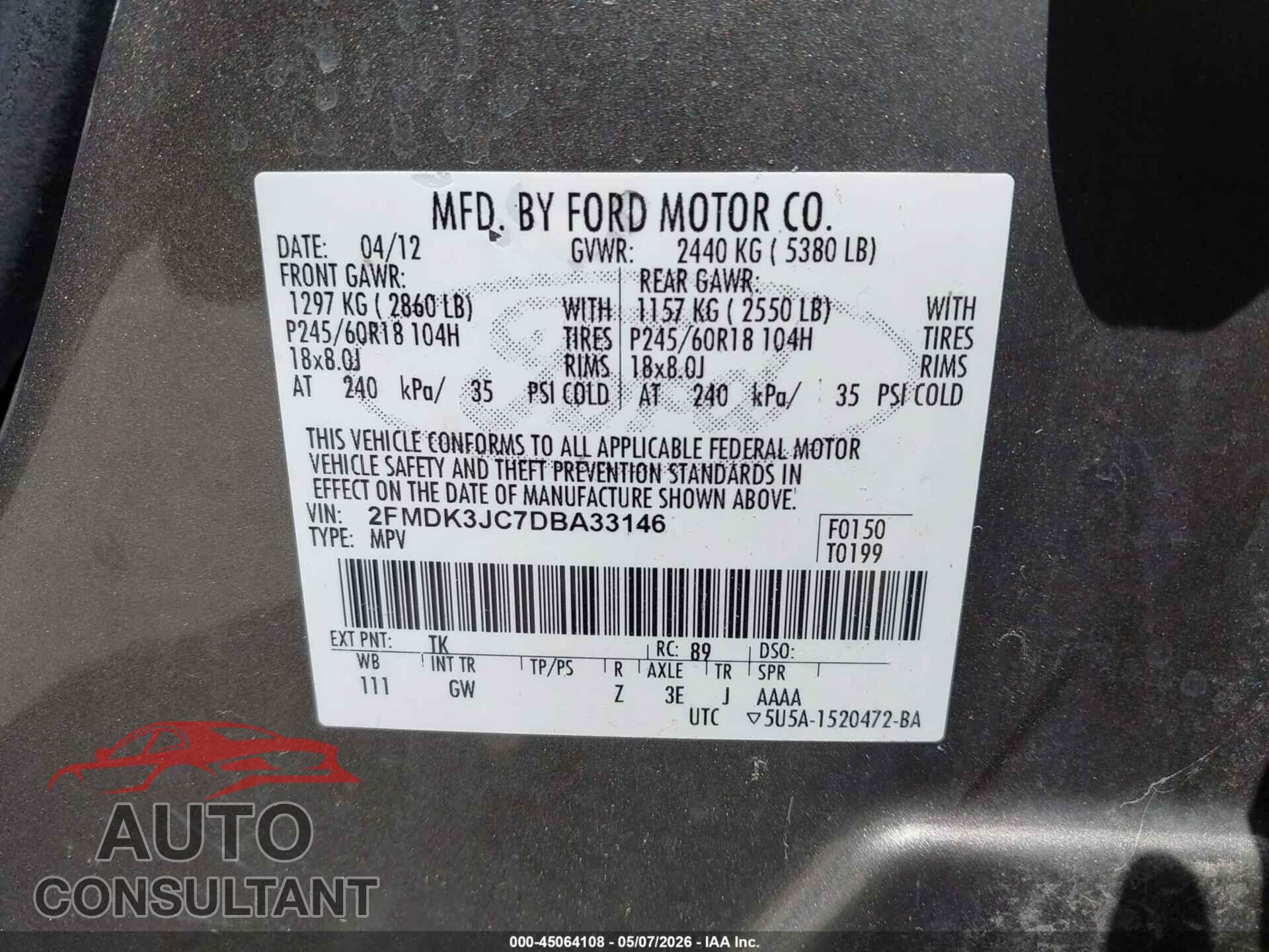 FORD EDGE 2013 - 2FMDK3JC7DBA33146