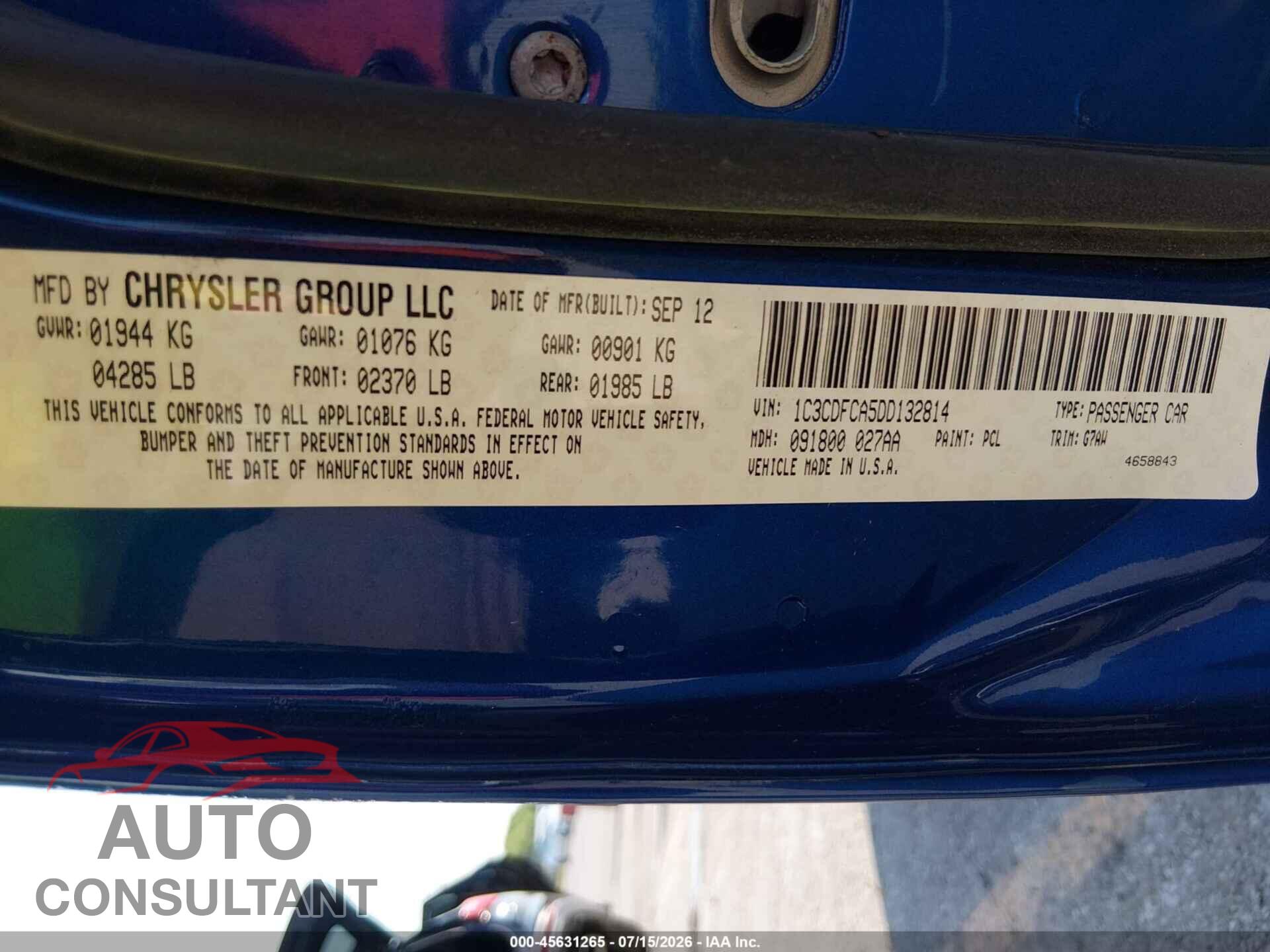 DODGE DART 2013 - 1C3CDFCA5DD132814