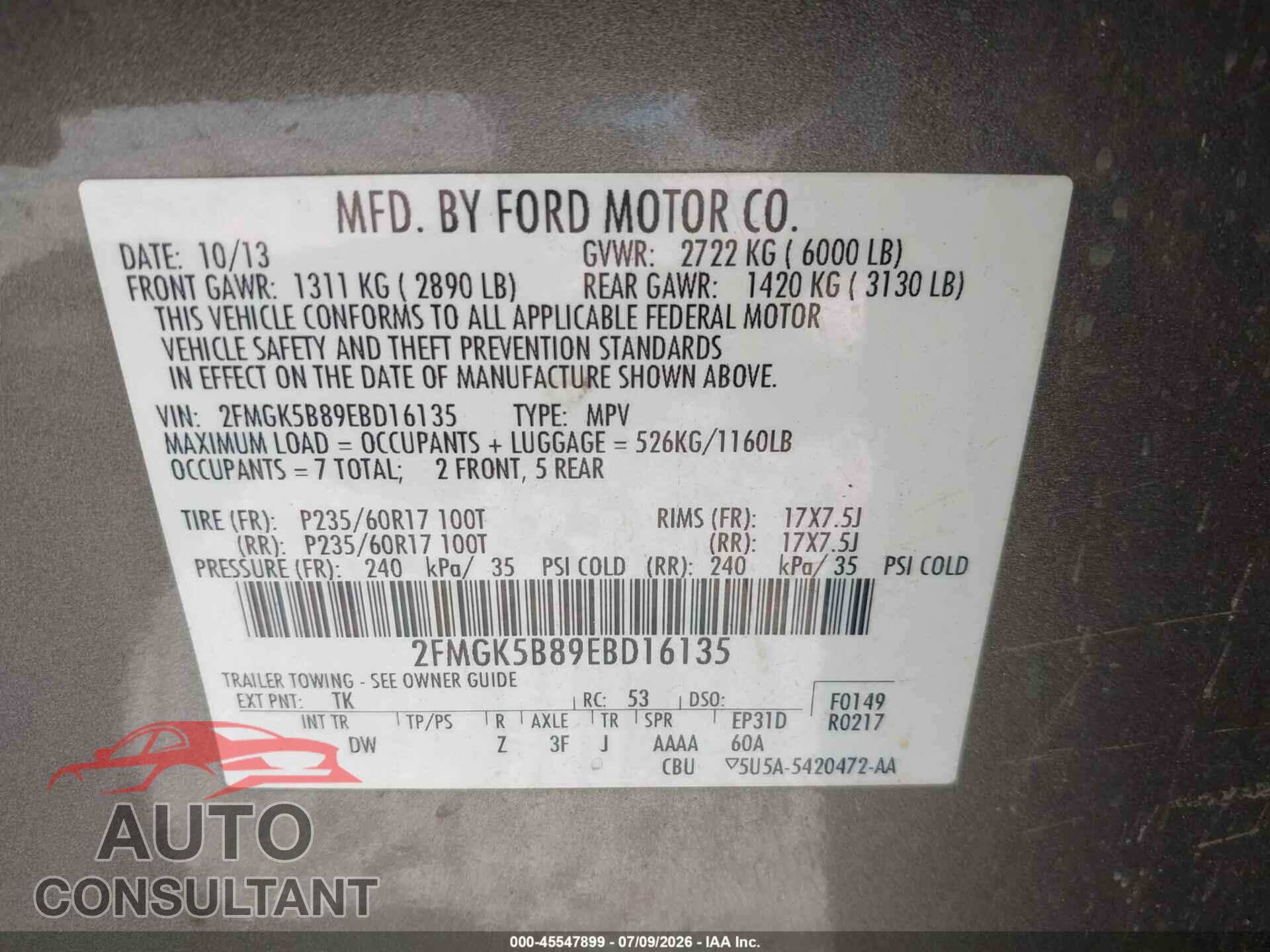 FORD FLEX 2014 - 2FMGK5B89EBD16135