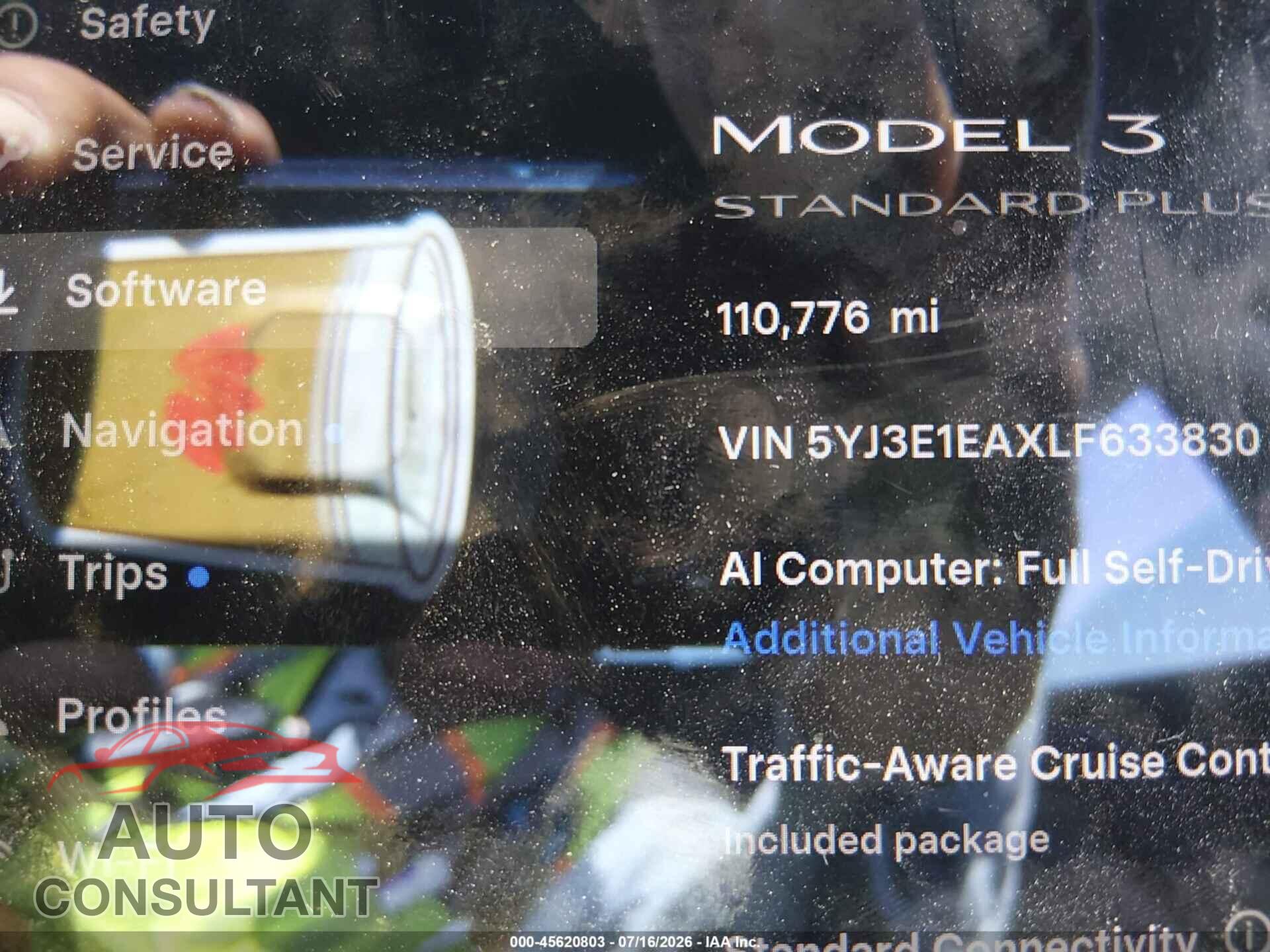 TESLA MODEL 3 2020 - 5YJ3E1EAXLF633830
