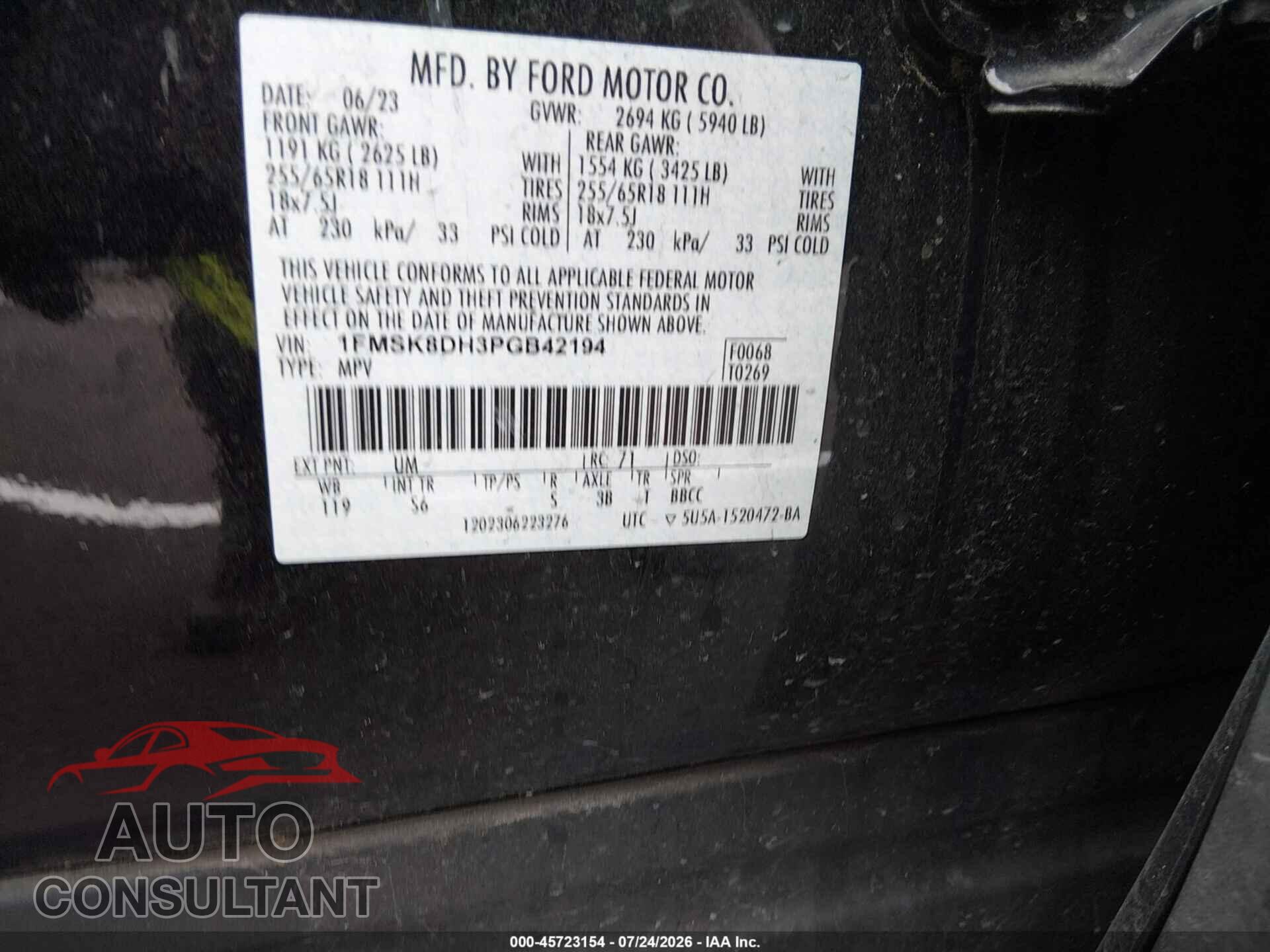 FORD EXPLORER 2023 - 1FMSK8DH3PGB42194
