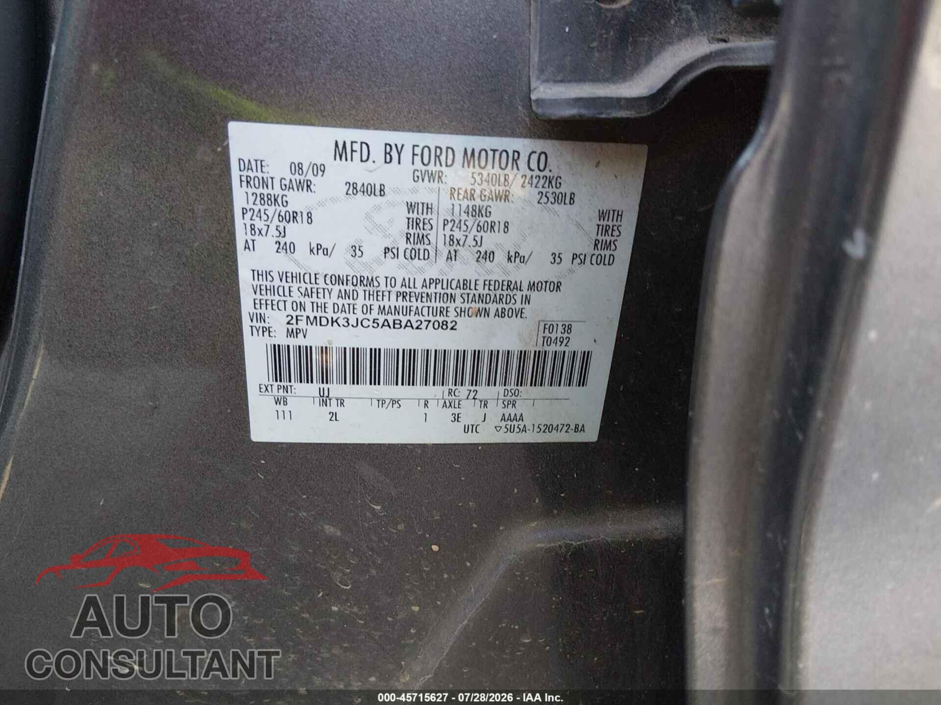 FORD EDGE 2010 - 2FMDK3JC5ABA27082