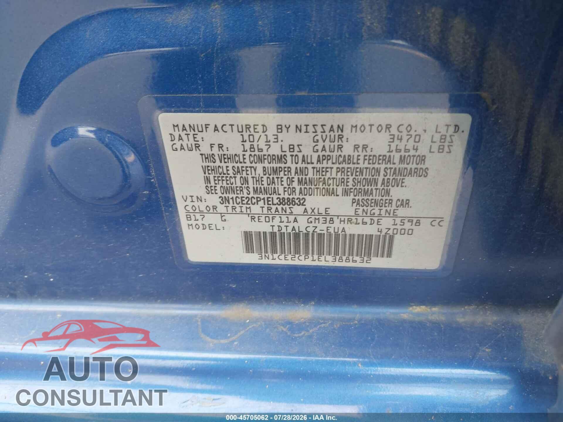 NISSAN VERSA NOTE 2014 - 3N1CE2CP1EL388632