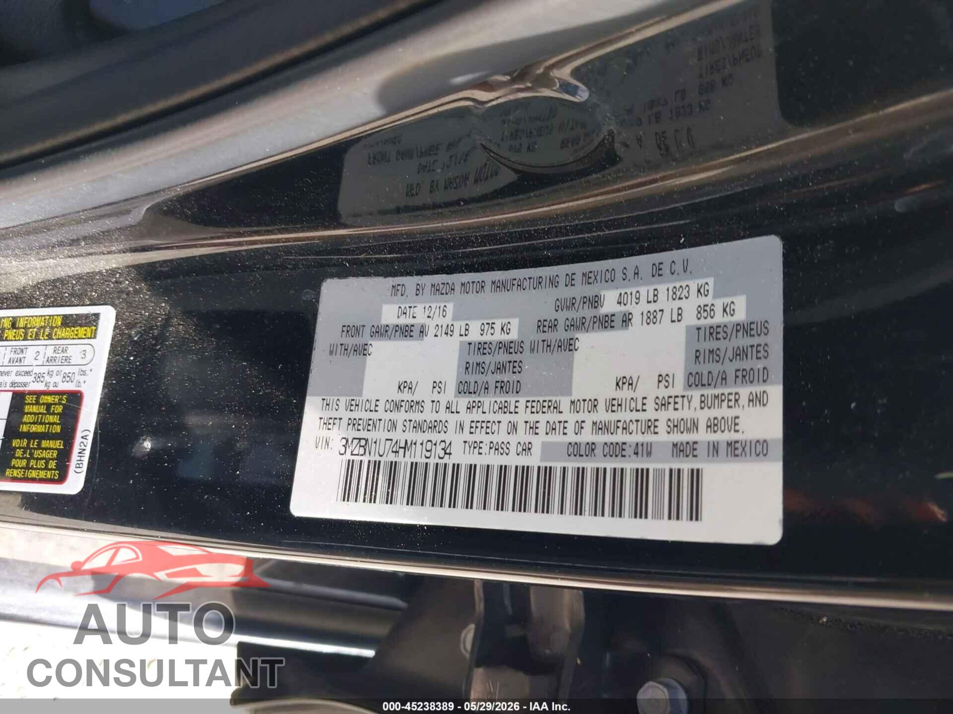 MAZDA MAZDA3 2017 - 3MZBN1U74HM119134