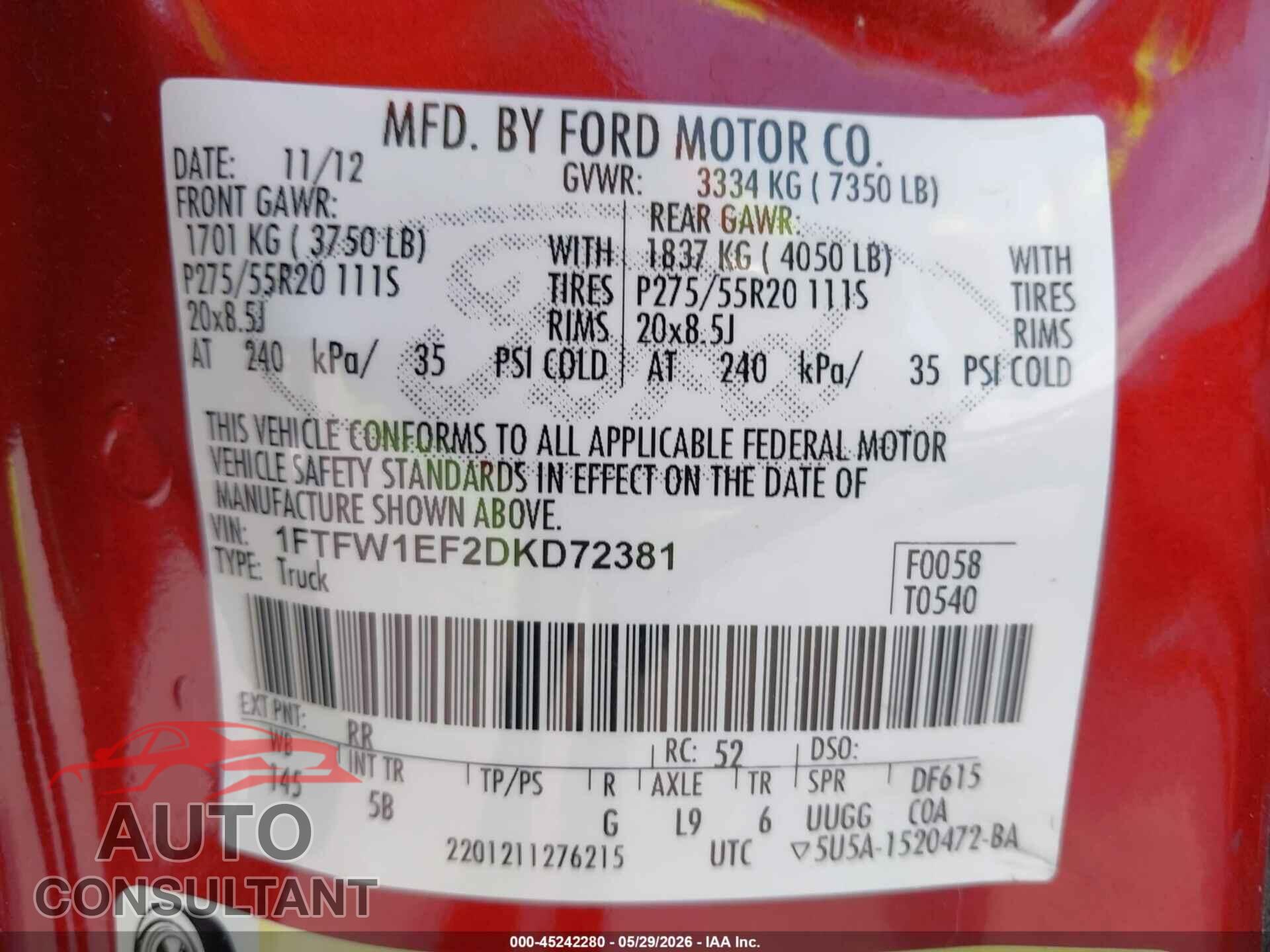 FORD F-150 2013 - 1FTFW1EF2DKD72381