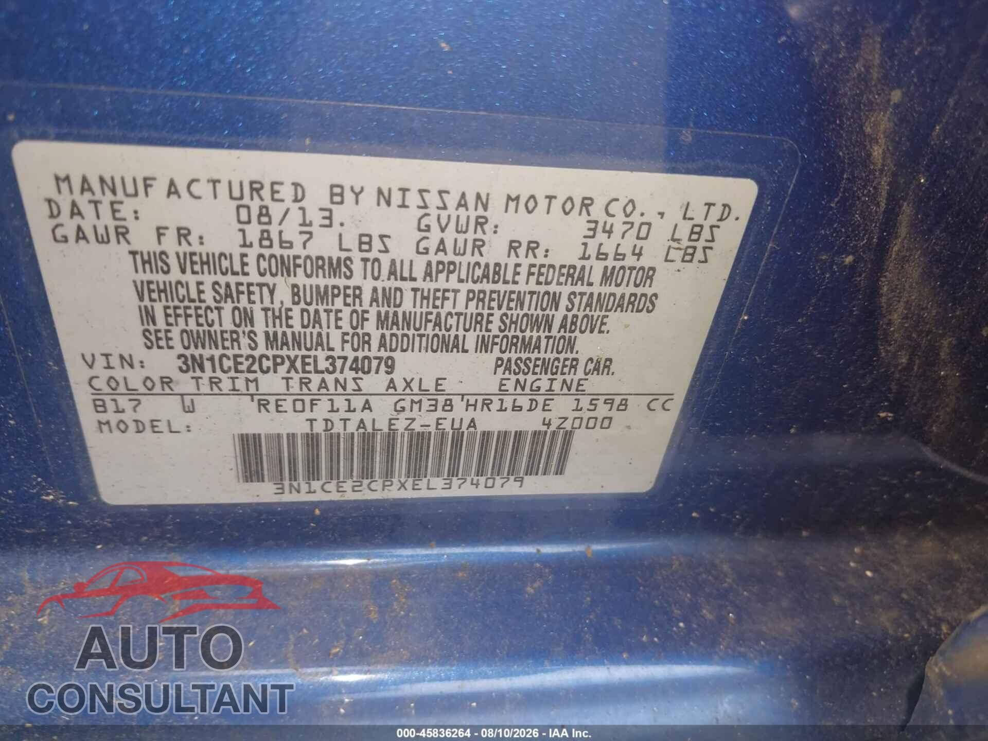 NISSAN VERSA NOTE 2014 - 3N1CE2CPXEL374079