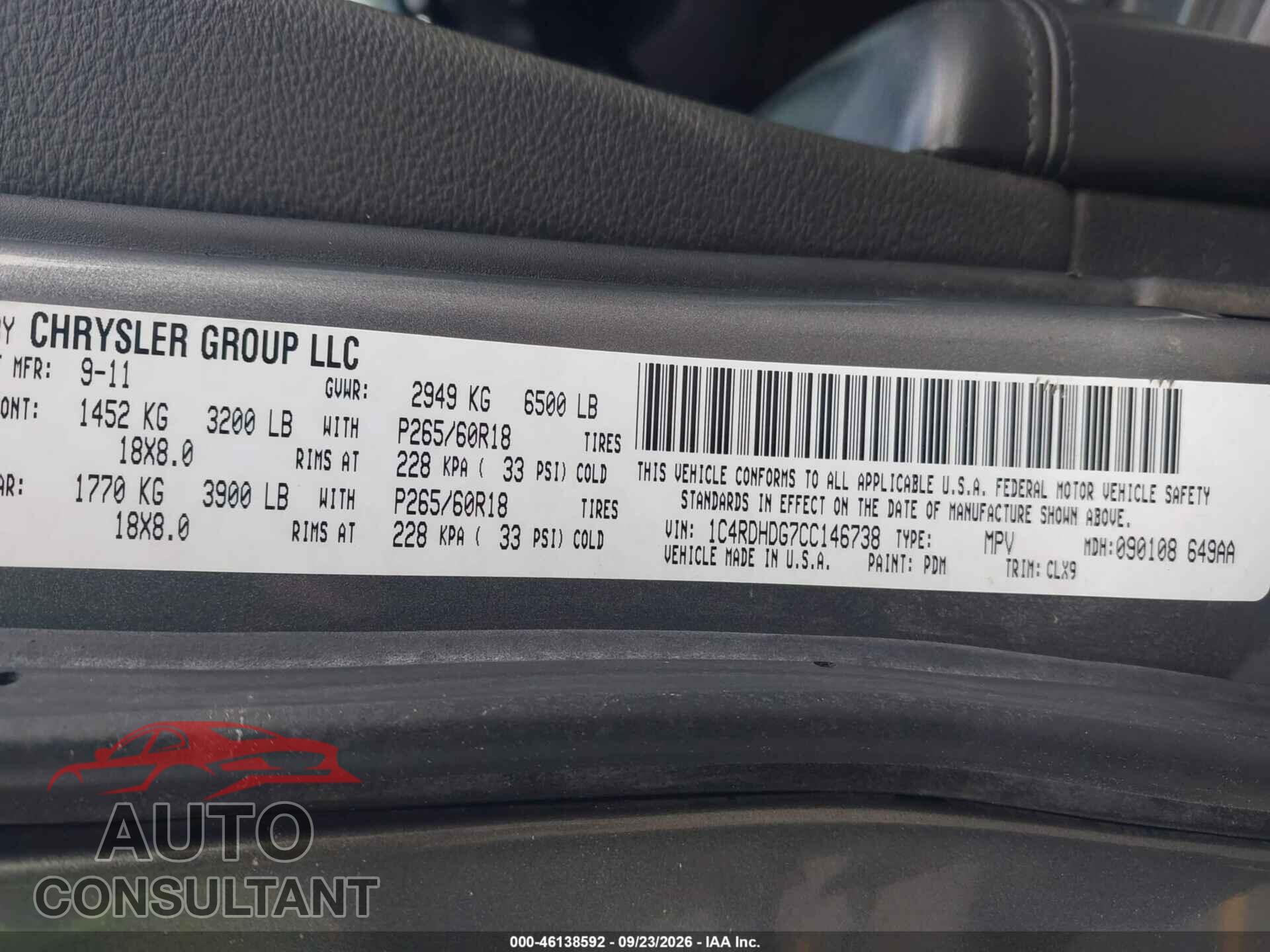 DODGE DURANGO 2012 - 1C4RDHDG7CC146738