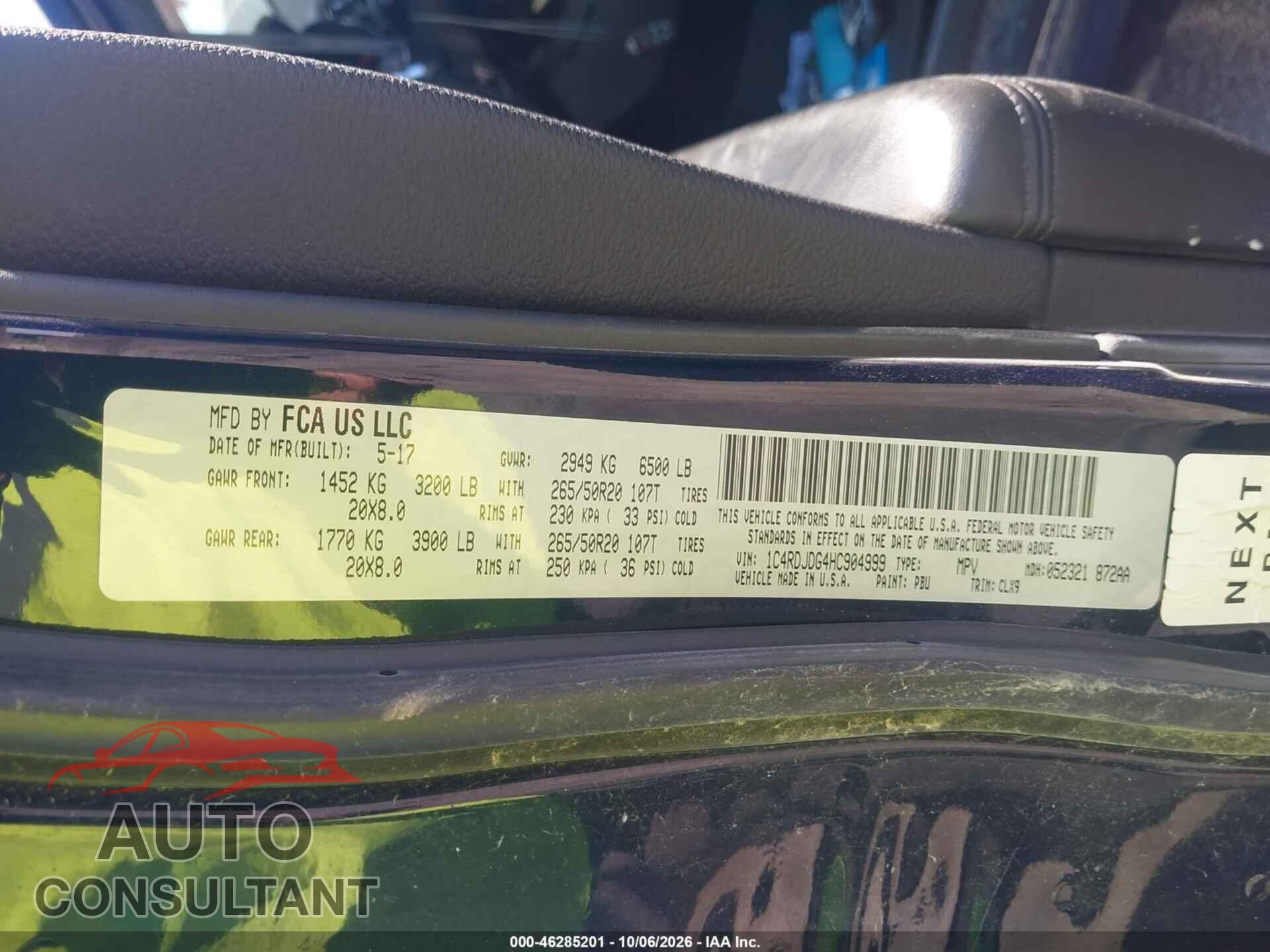 DODGE DURANGO 2017 - 1C4RDJDG4HC904999