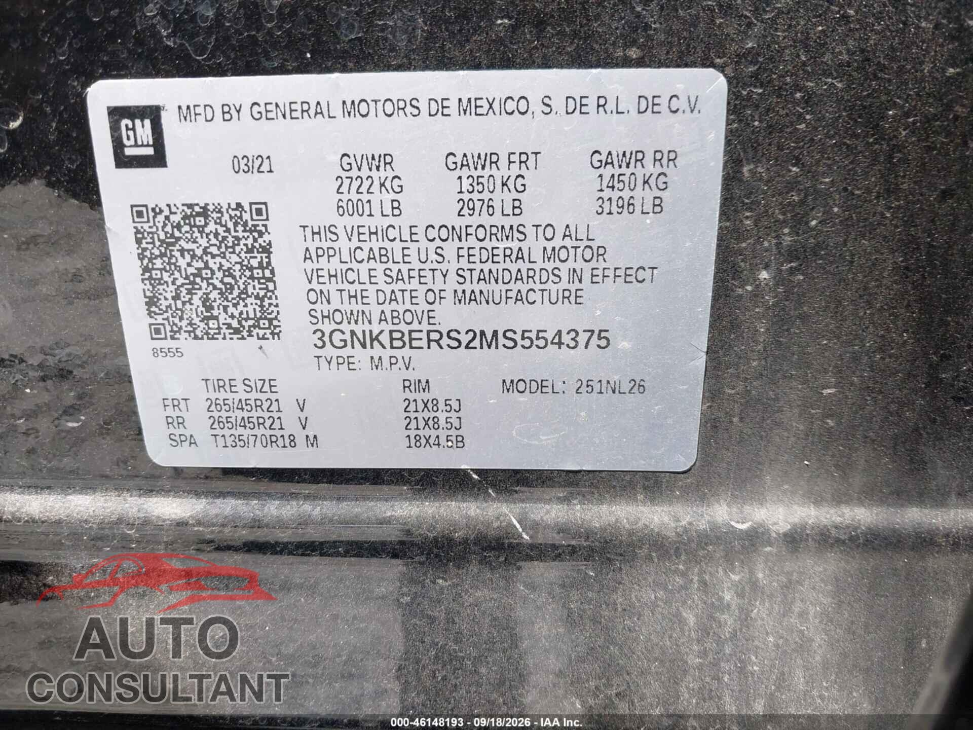 CHEVROLET BLAZER 2021 - 3GNKBERS2MS554375