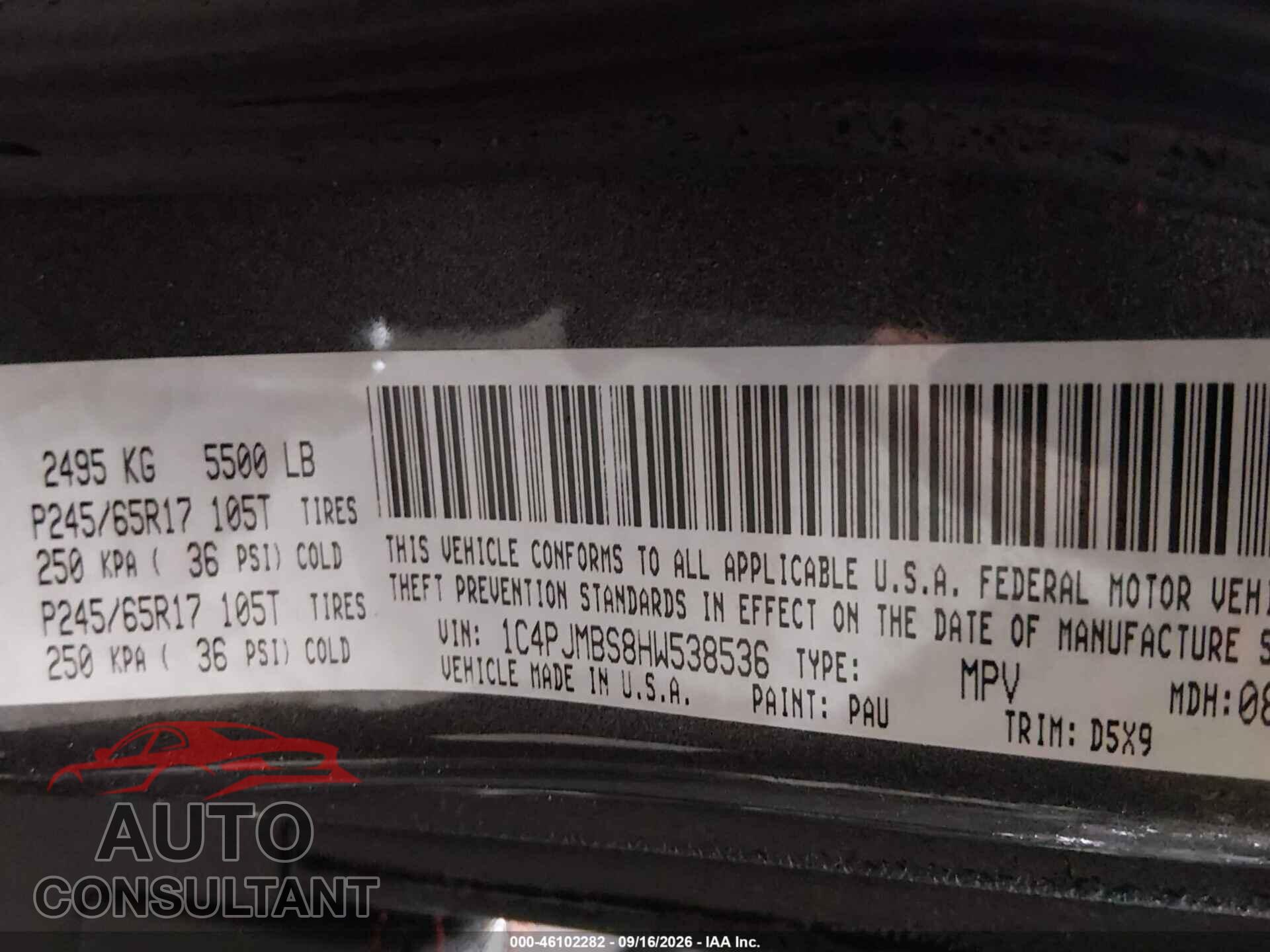JEEP CHEROKEE 2017 - 1C4PJMBS8HW538536
