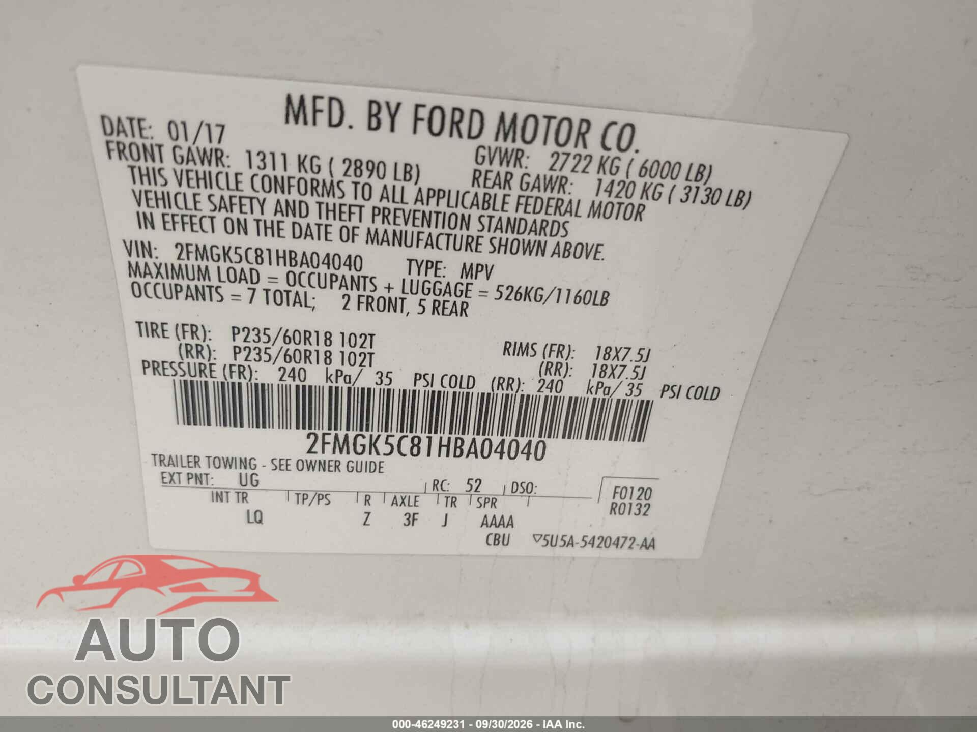 FORD FLEX 2017 - 2FMGK5C81HBA04040