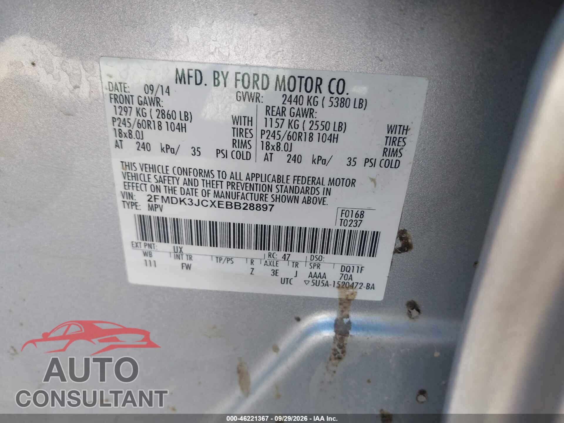 FORD EDGE 2014 - 2FMDK3JCXEBB28897