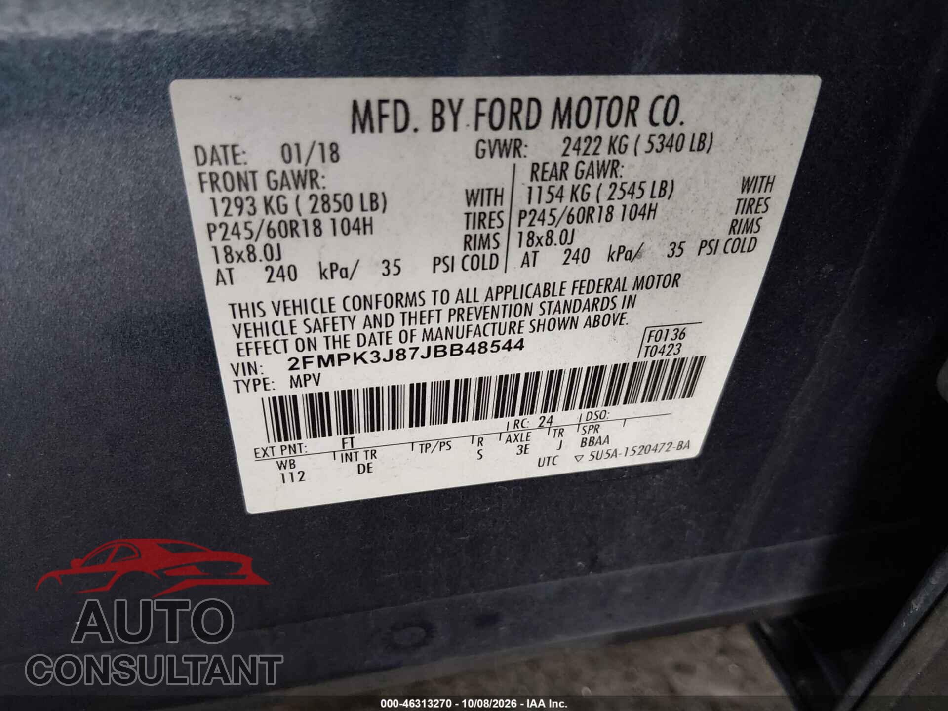 FORD EDGE 2018 - 2FMPK3J87JBB48544