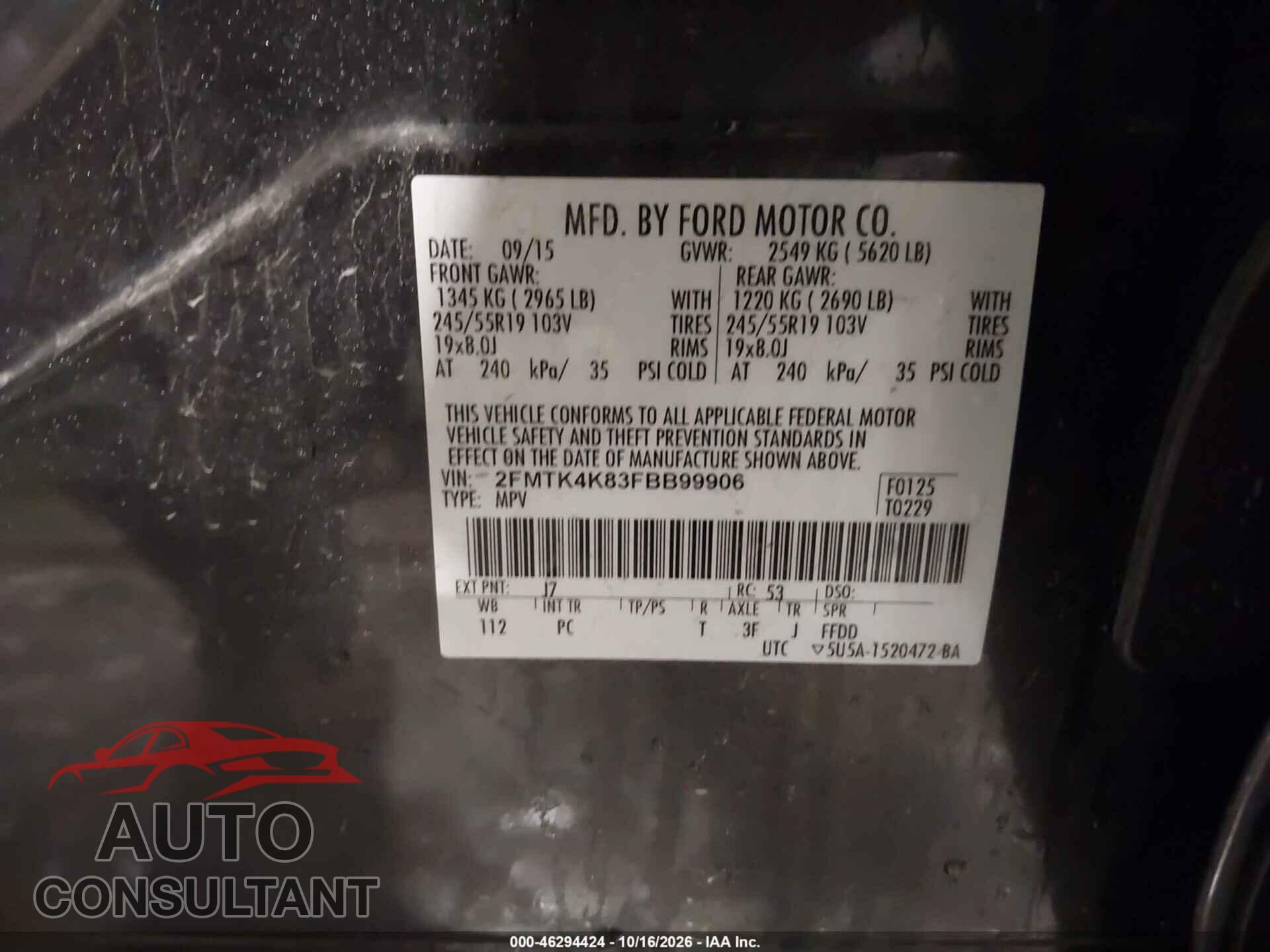 FORD EDGE 2015 - 2FMTK4K83FBB99906
