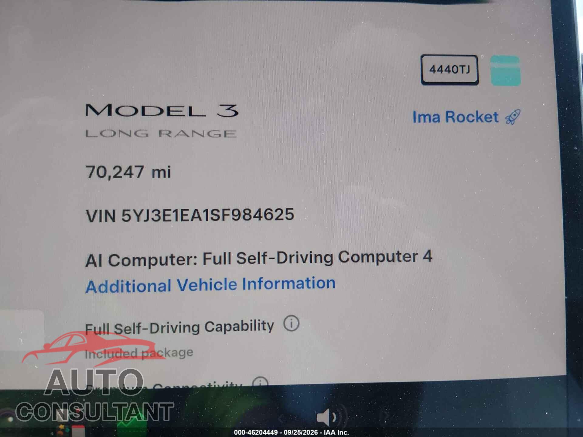 TESLA MODEL 3 2025 - 5YJ3E1EA1SF984625