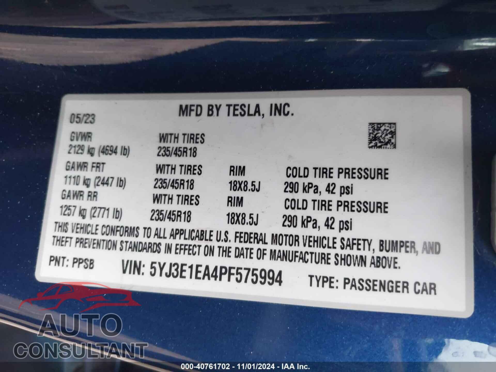 TESLA MODEL 3 2023 - 5YJ3E1EA4PF575994