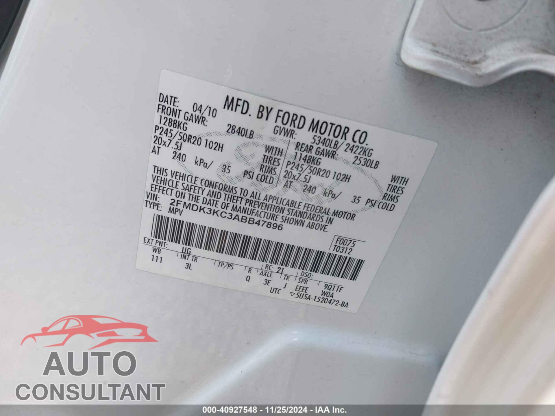 FORD EDGE 2010 - 2FMDK3KC3ABB47896