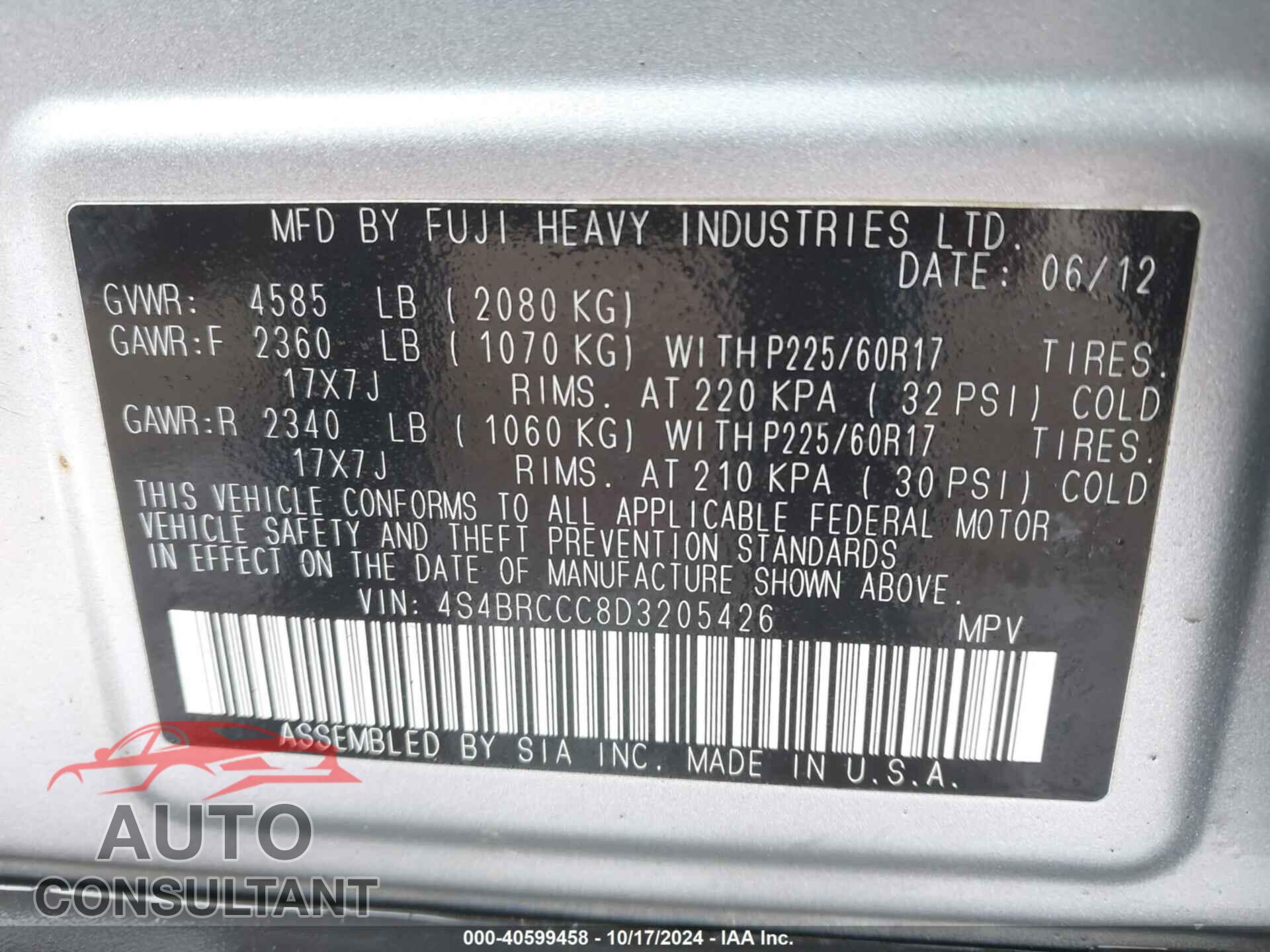 SUBARU OUTBACK 2013 - 4S4BRCCC8D3205426