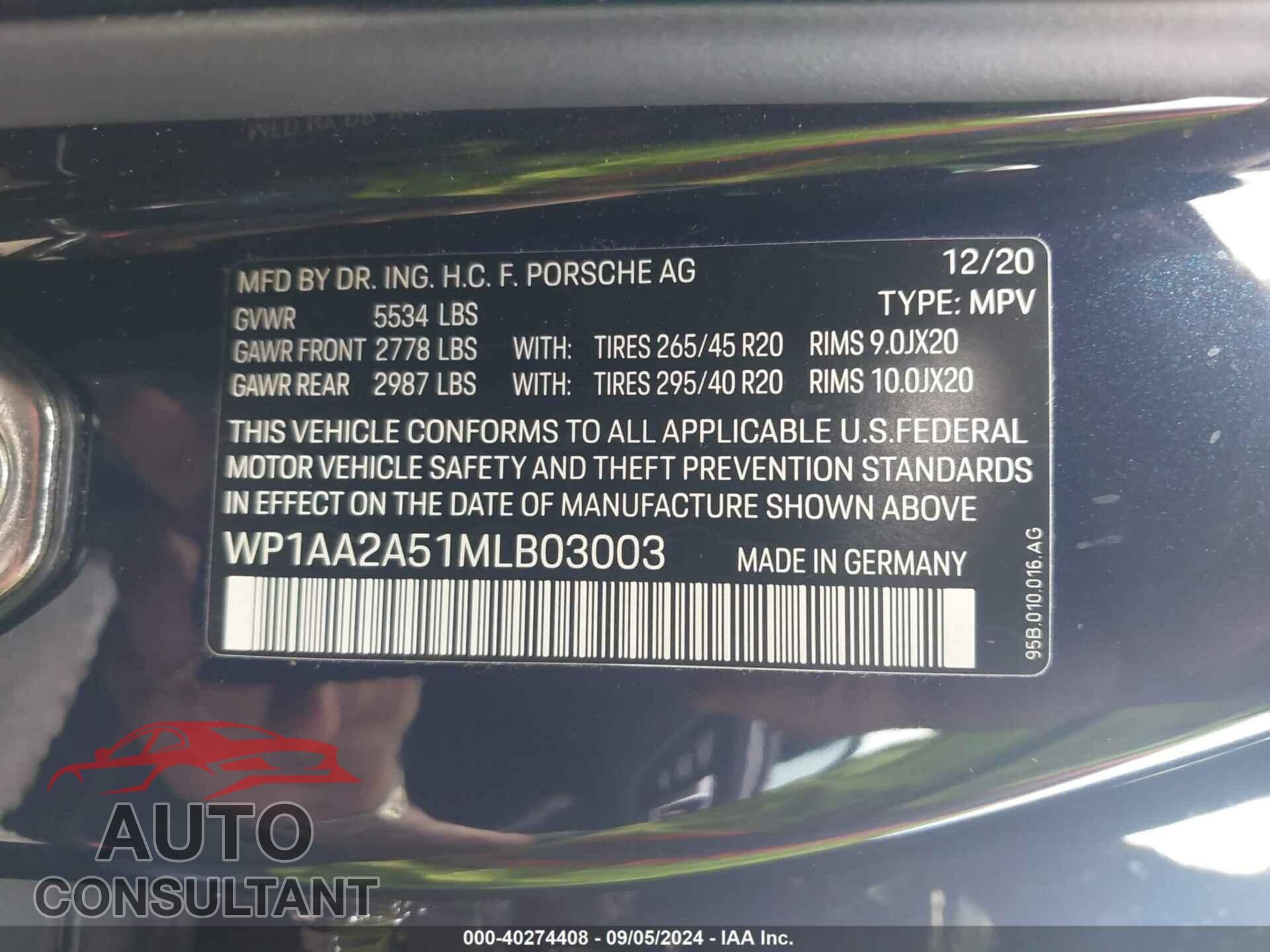 PORSCHE MACAN 2021 - WP1AA2A51MLB03003