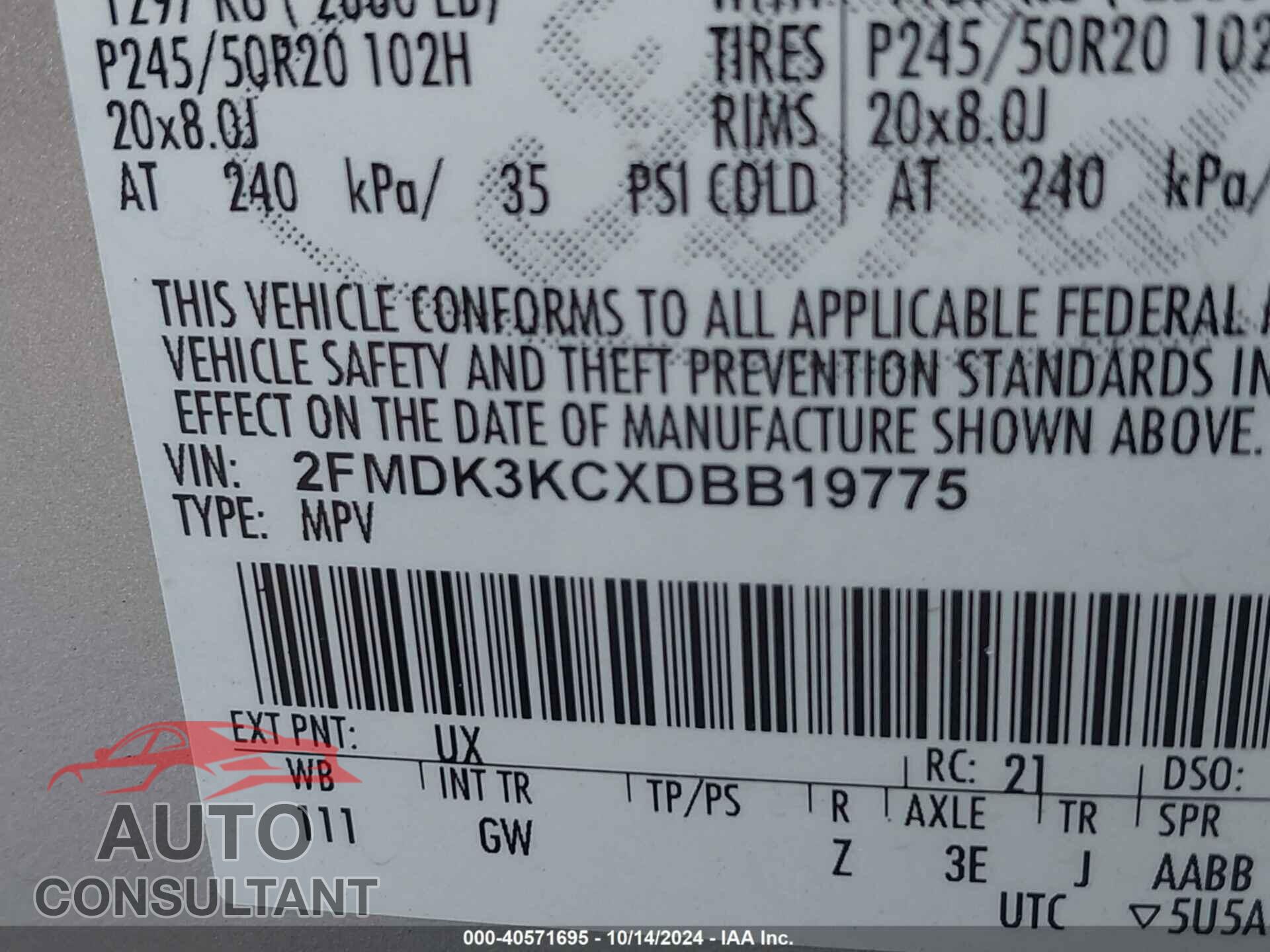 FORD EDGE 2013 - 2FMDK3KCXDBB19775