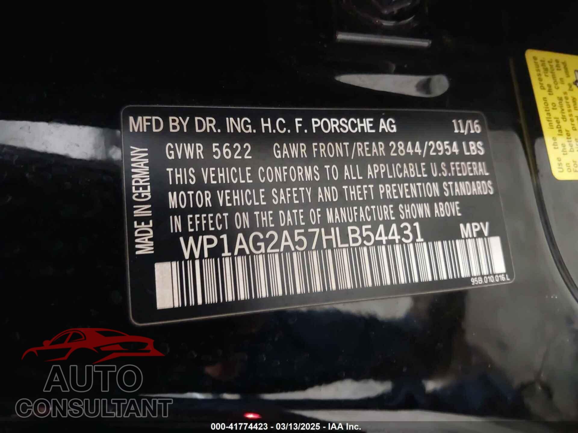 PORSCHE MACAN 2017 - WP1AG2A57HLB54431