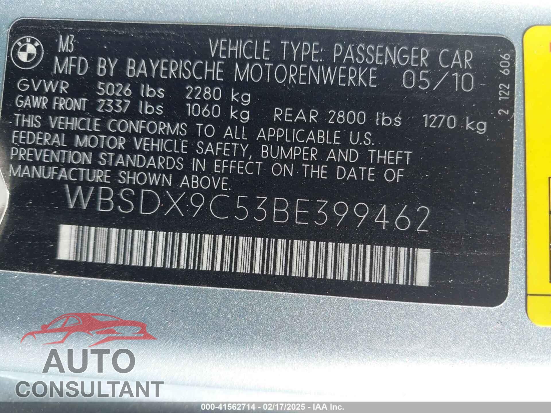 BMW M3 2011 - WBSDX9C53BE399462