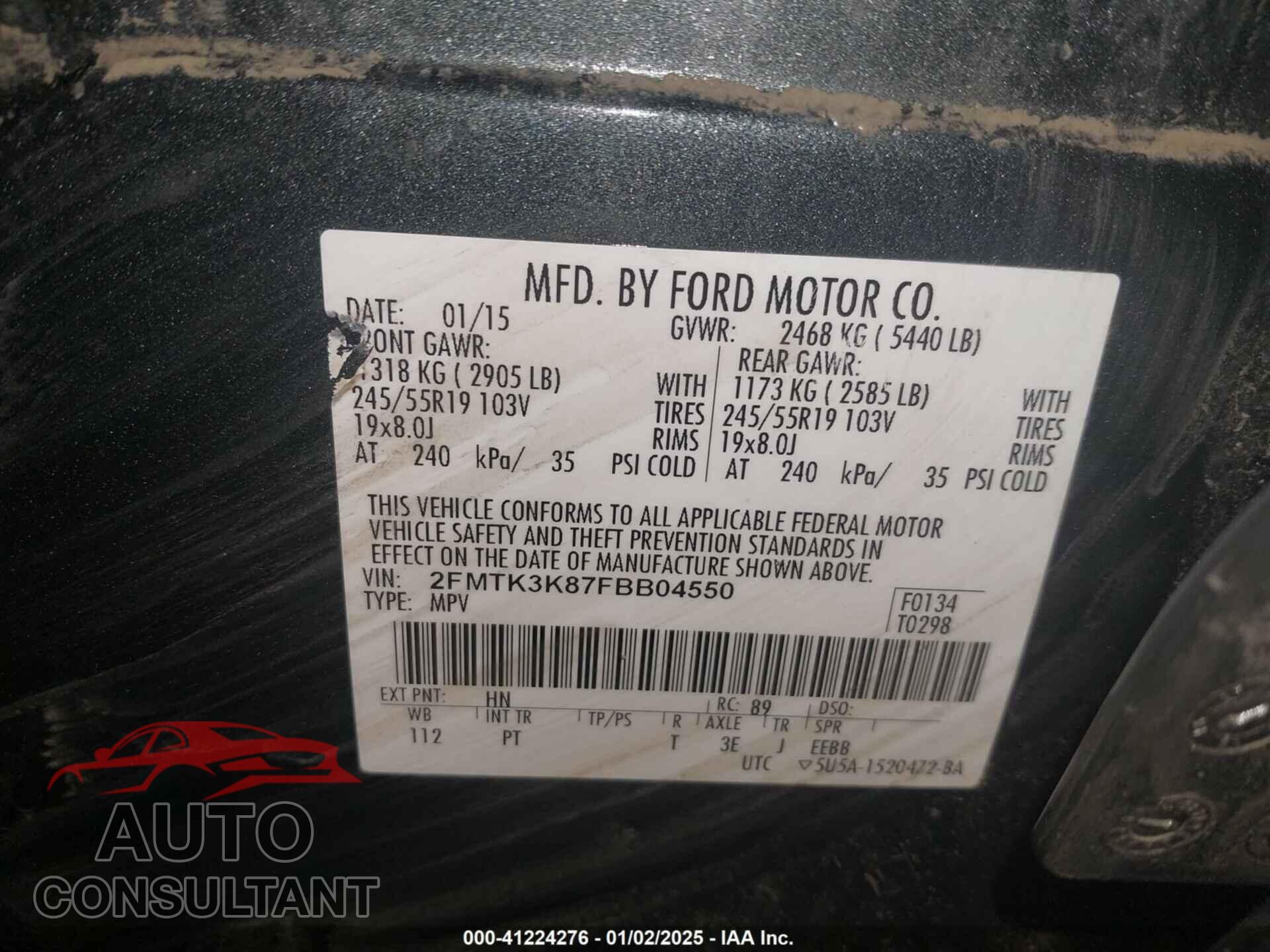 FORD EDGE 2015 - 2FMTK3K87FBB04550