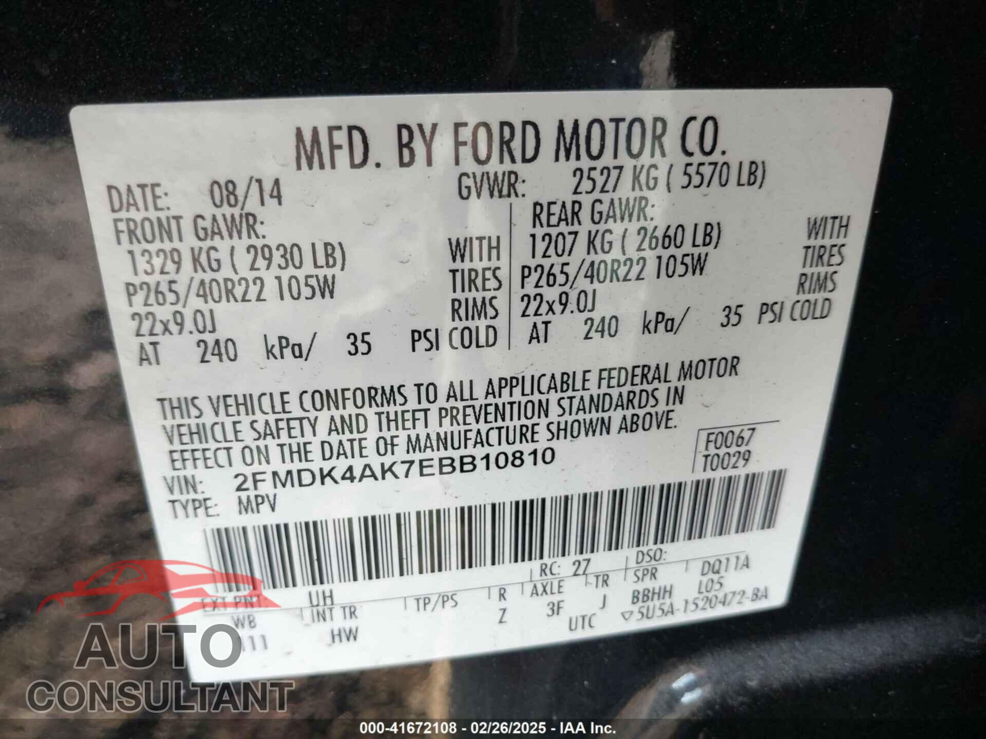 FORD EDGE 2014 - 2FMDK4AK7EBB10810