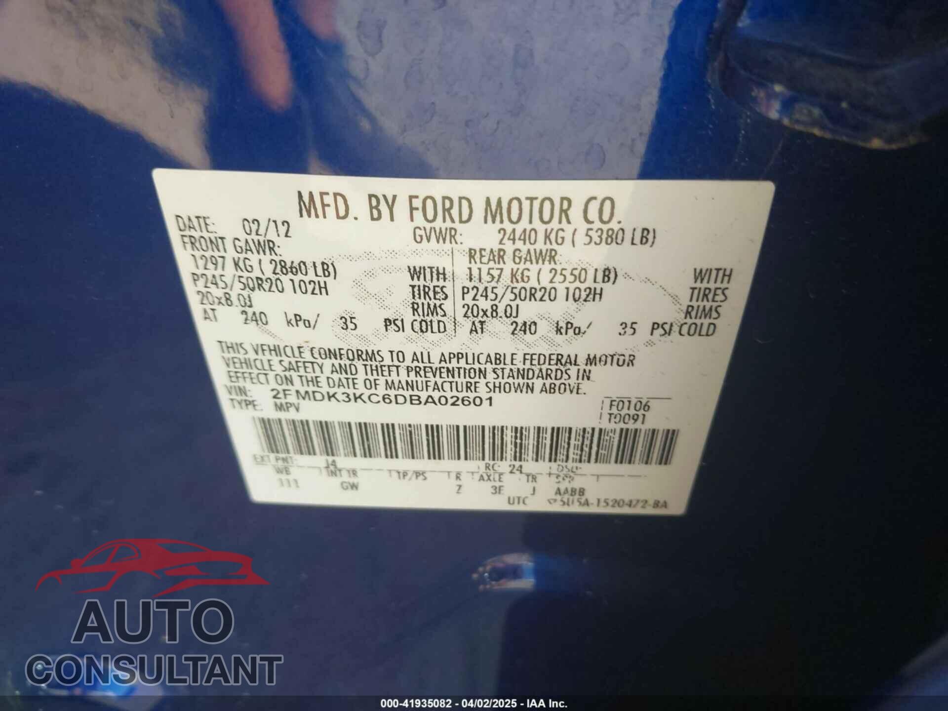 FORD EDGE 2013 - 2FMDK3KC6DBA02601