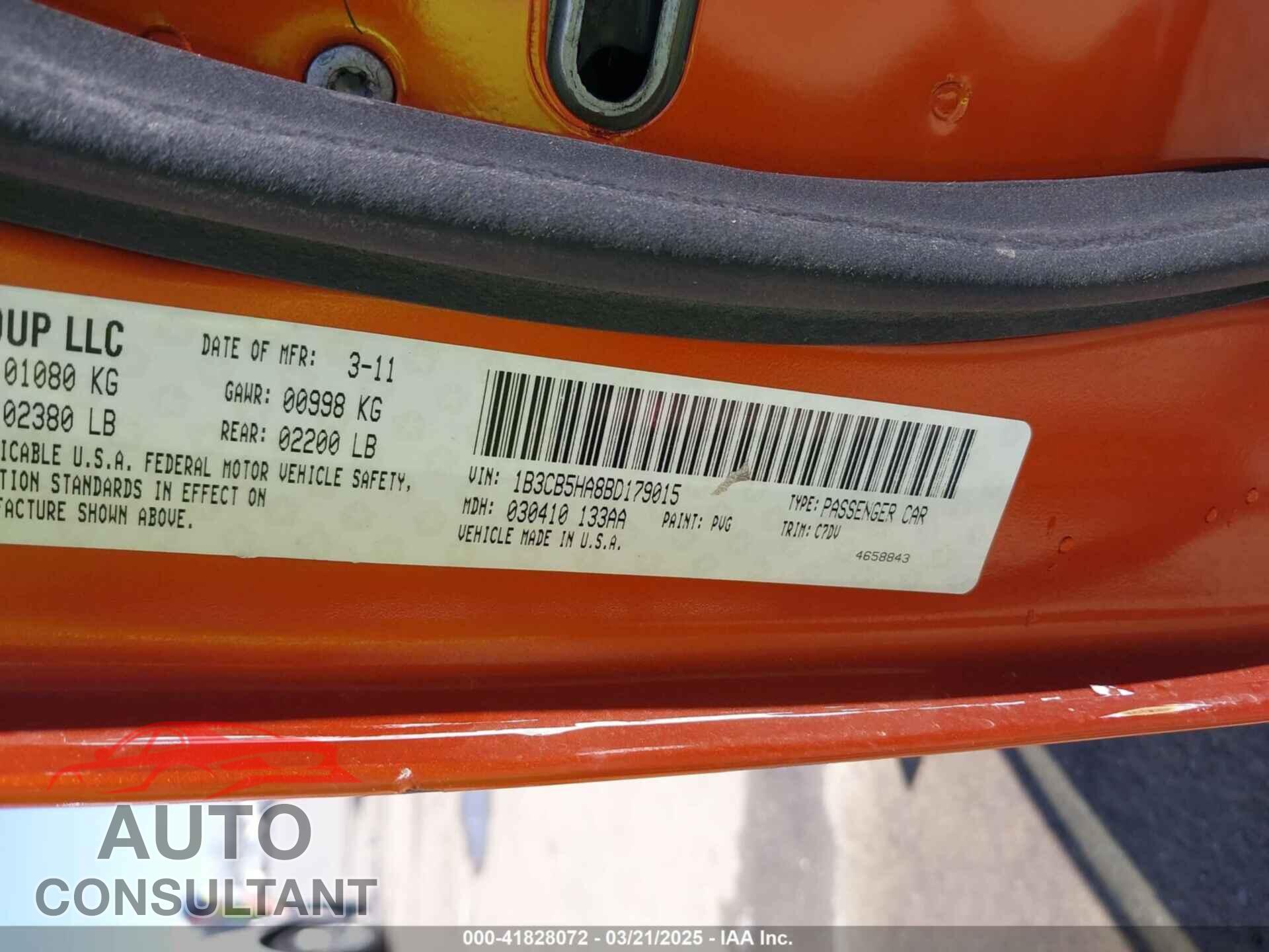 DODGE CALIBER 2011 - 1B3CB5HA8BD179015