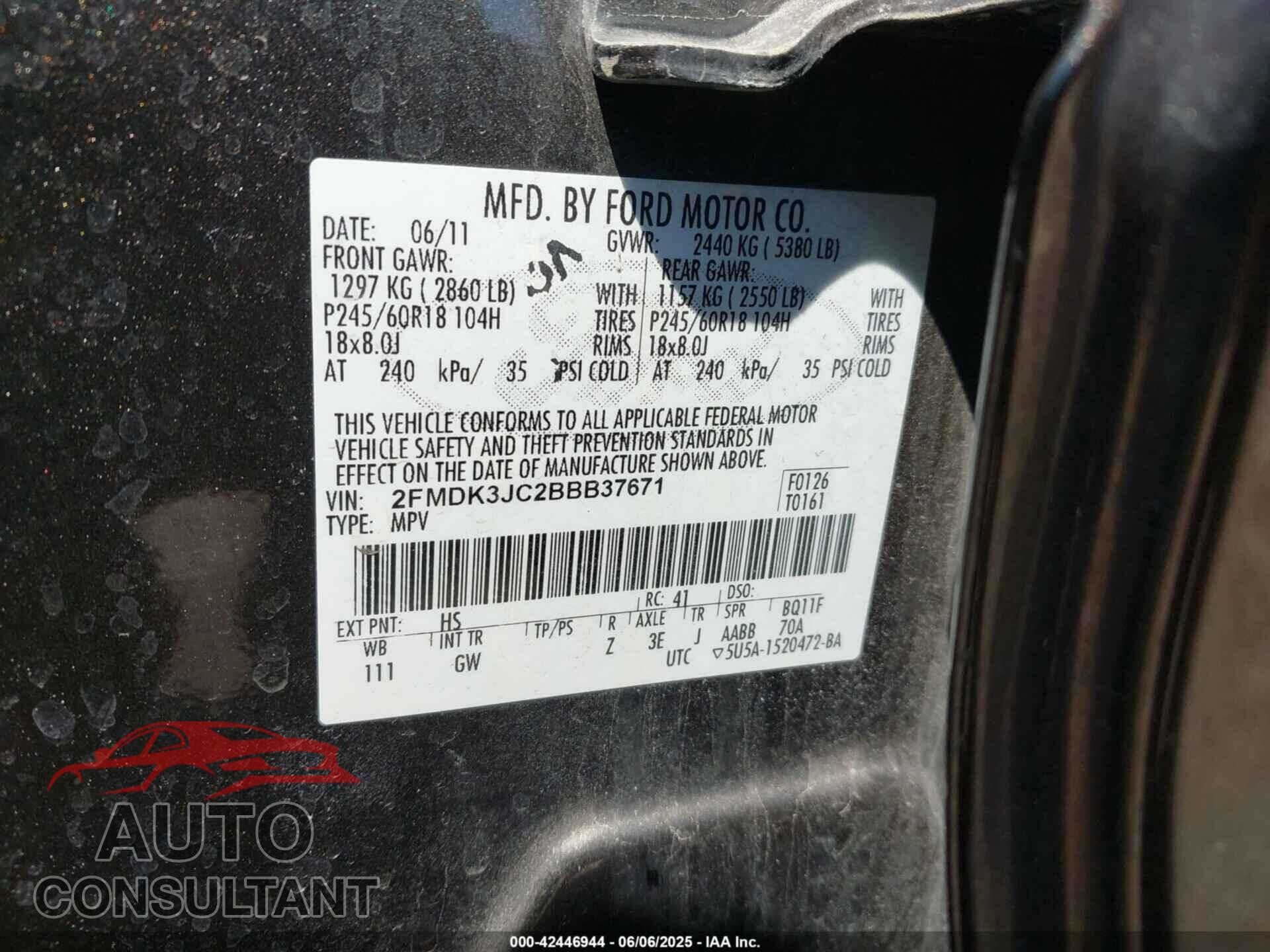 FORD EDGE 2011 - 2FMDK3JC2BBB37671