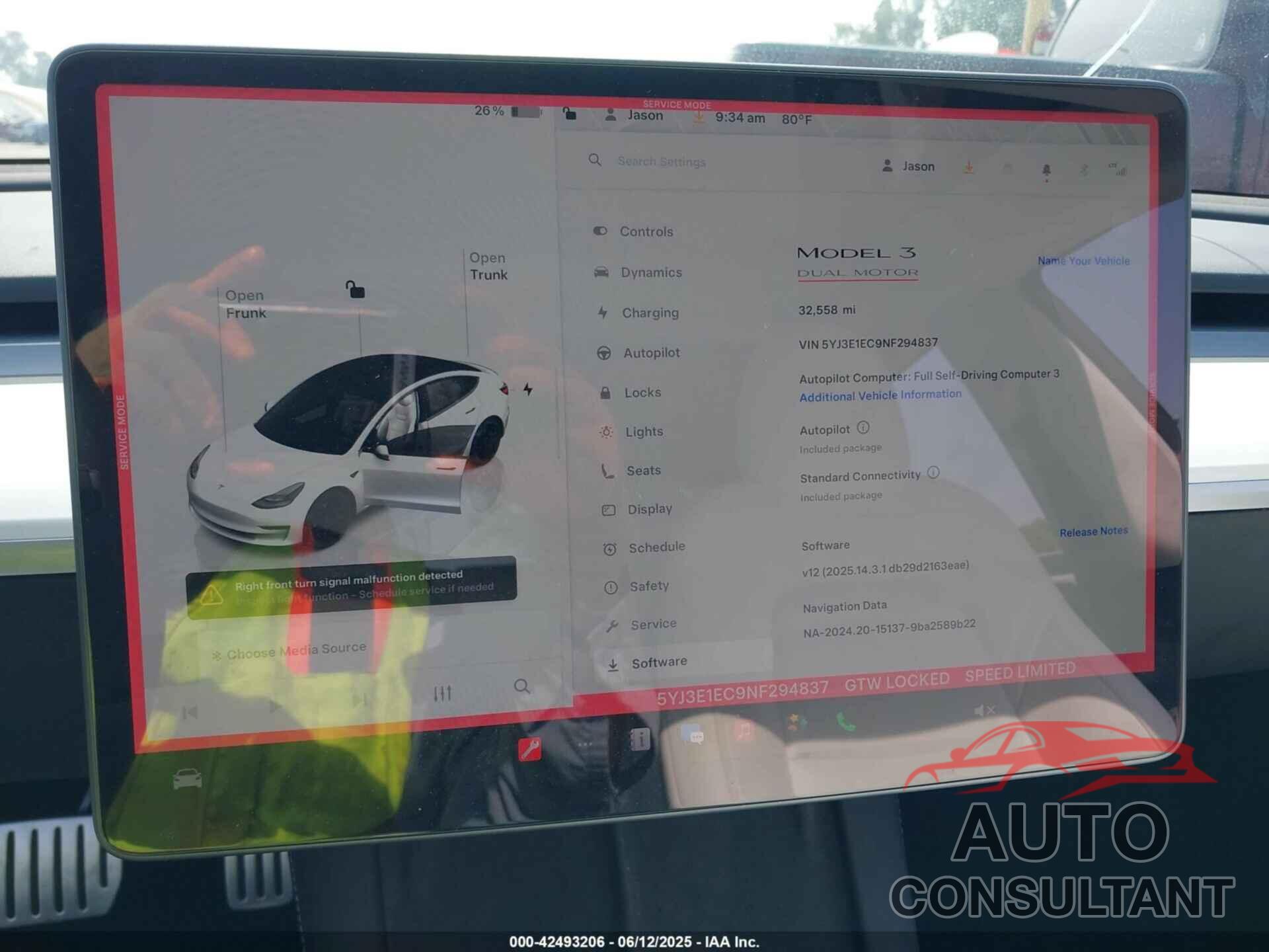 TESLA MODEL 3 2022 - 5YJ3E1EC9NF294837