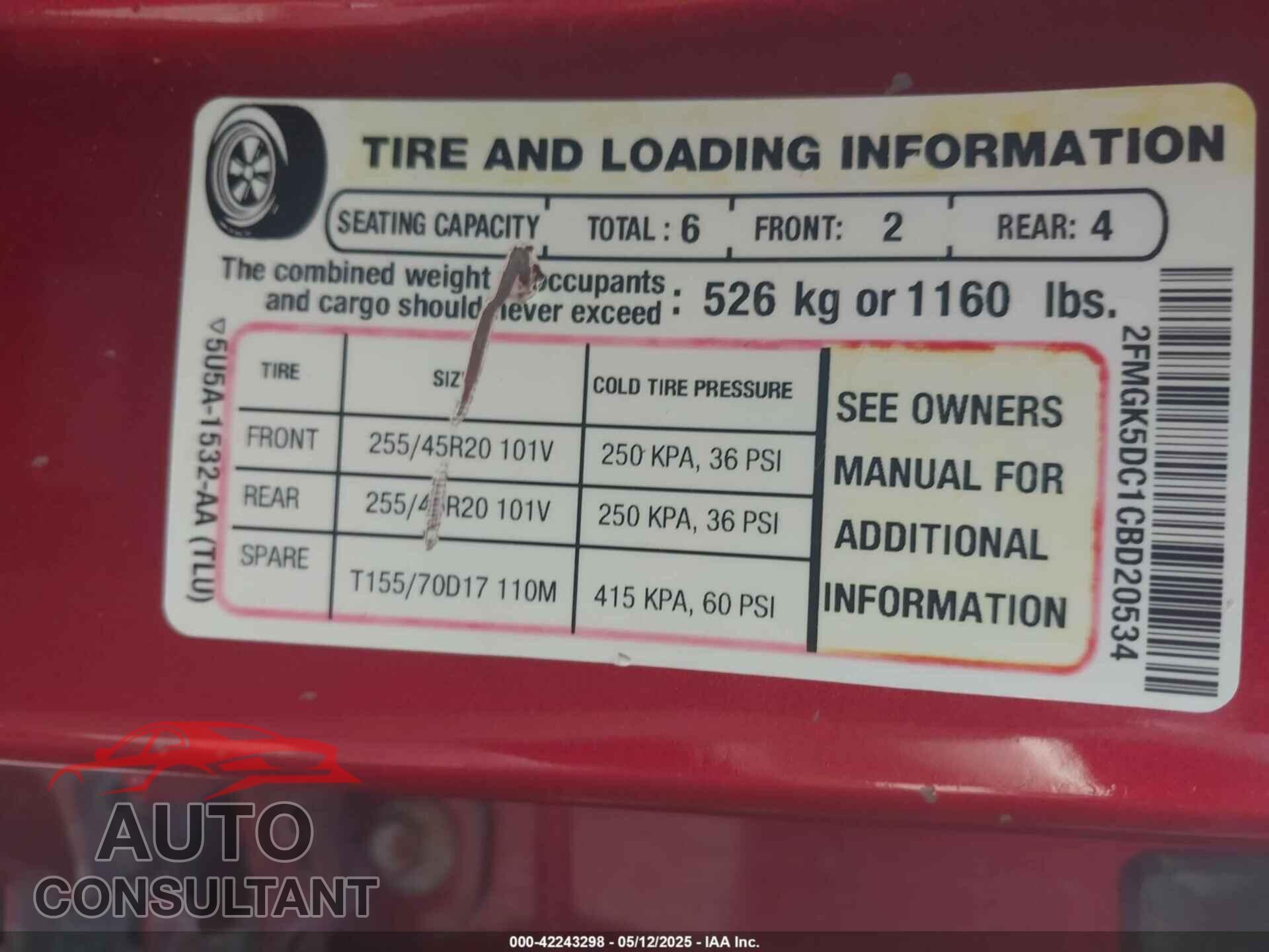 FORD FLEX 2012 - 2FMGK5DC1CBD20534