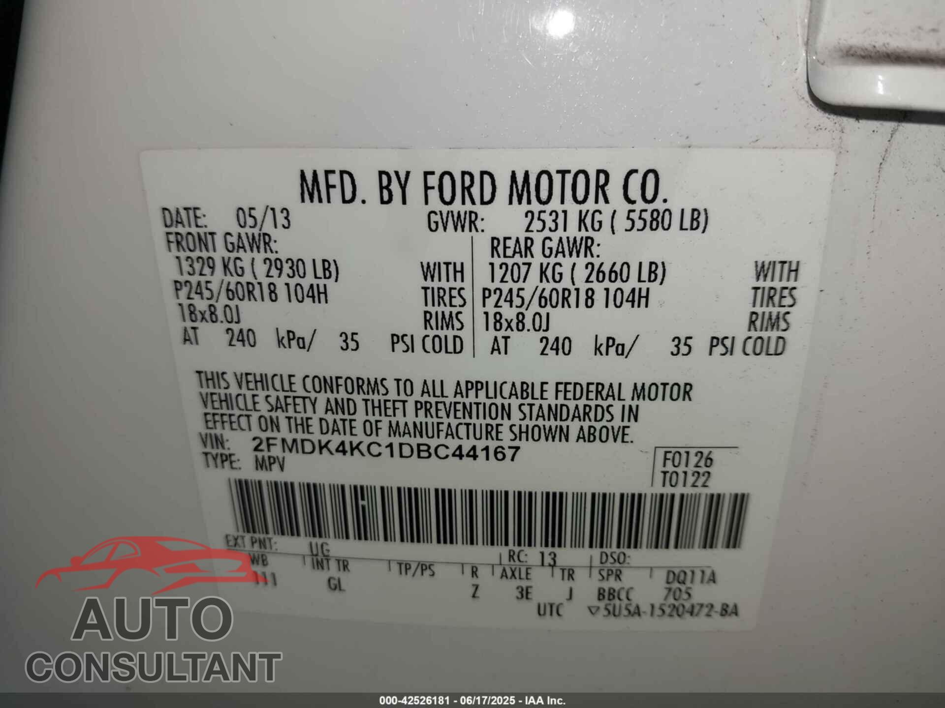 FORD EDGE 2013 - 2FMDK4KC1DBC44167