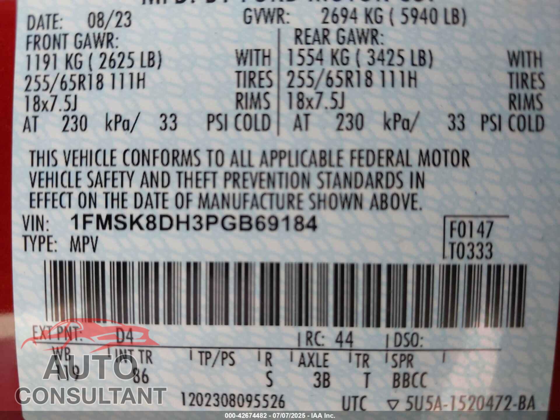 FORD EXPLORER 2023 - 1FMSK8DH3PGB69184